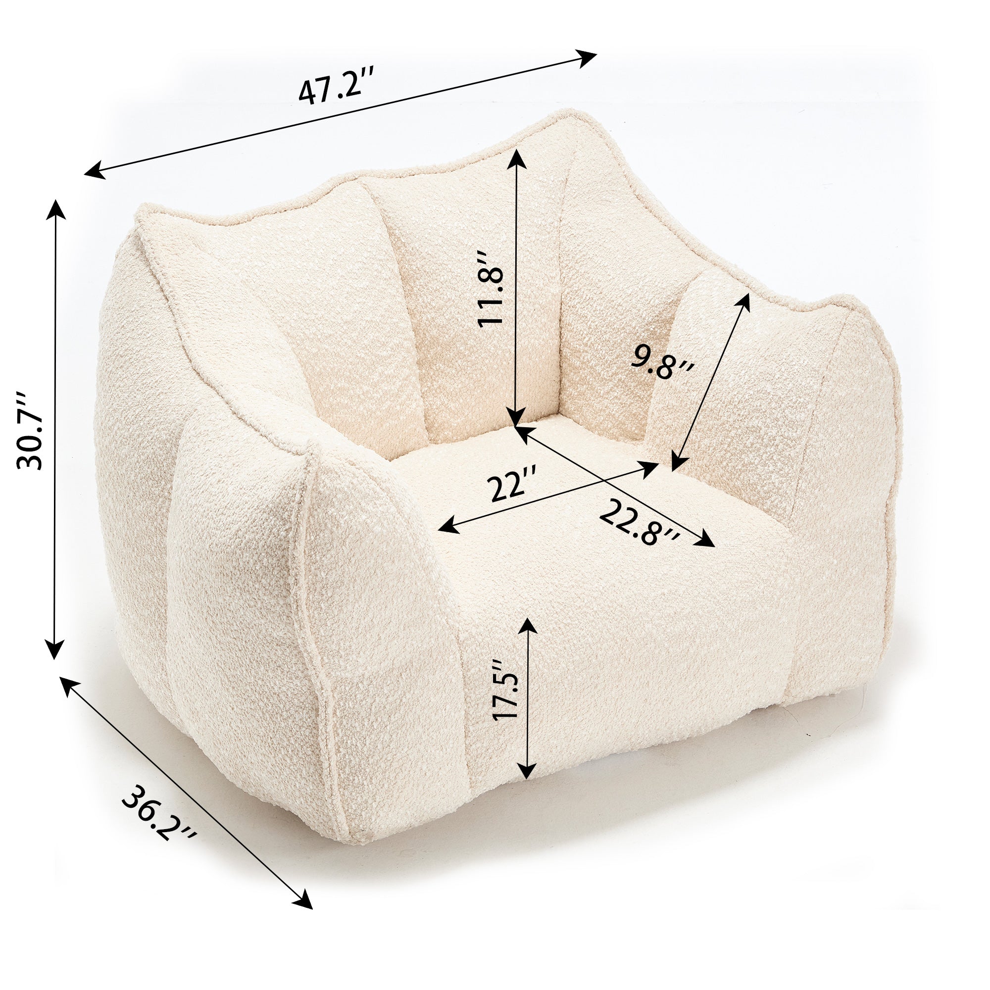 Tahoe Oversized Chenille Sofa Chair Bean Bag Chair