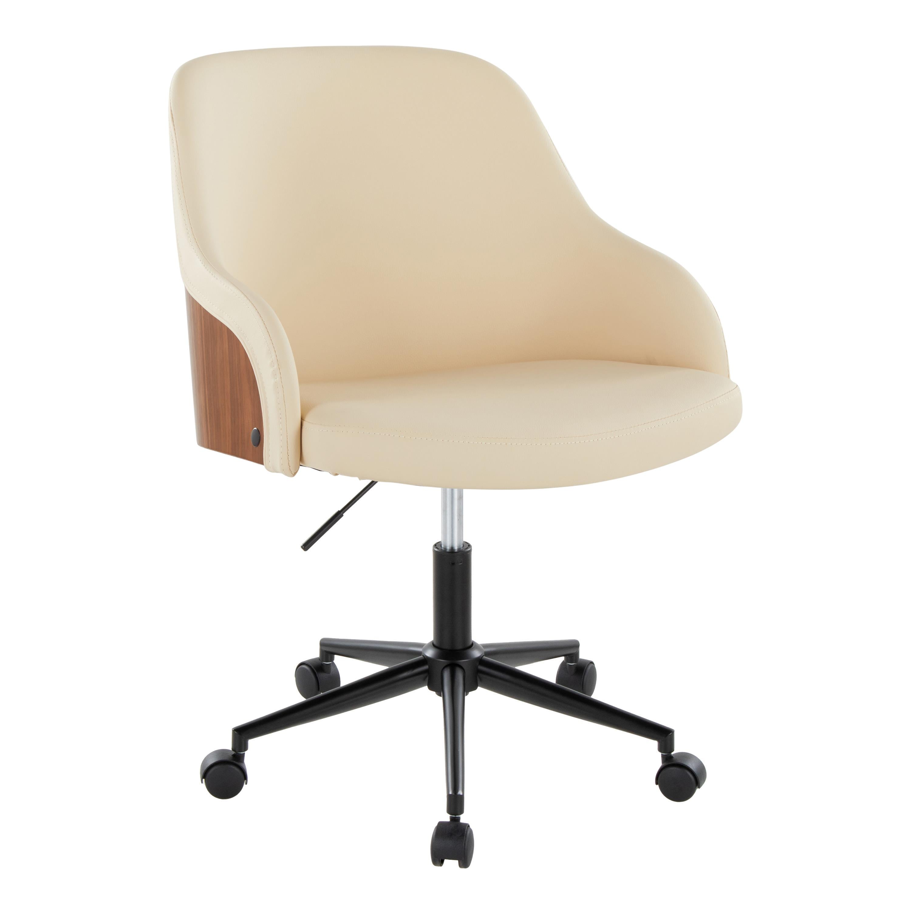 Teyon Mid-Century Swivel Office Chair with Faux Leather Upholstered Seat