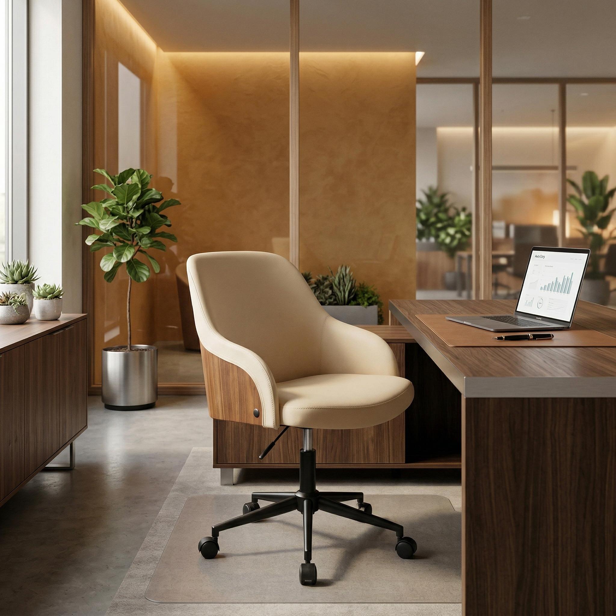 Teyon Mid-Century Swivel Office Chair with Faux Leather Upholstered Seat