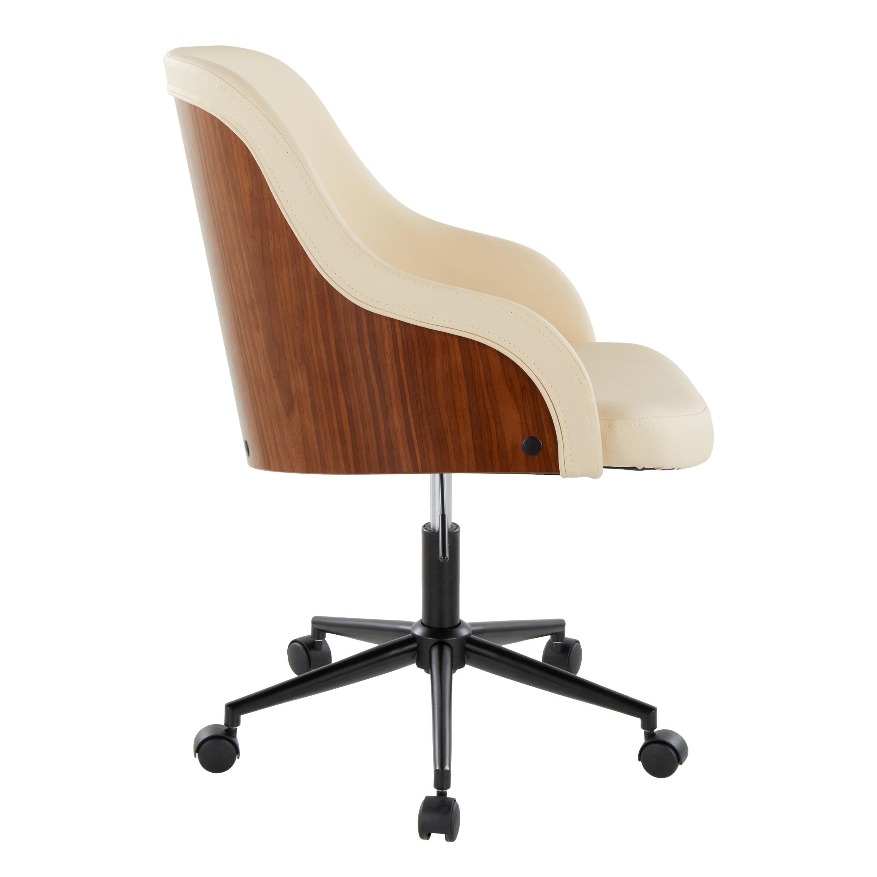 Teyon Mid-Century Swivel Office Chair with Faux Leather Upholstered Seat