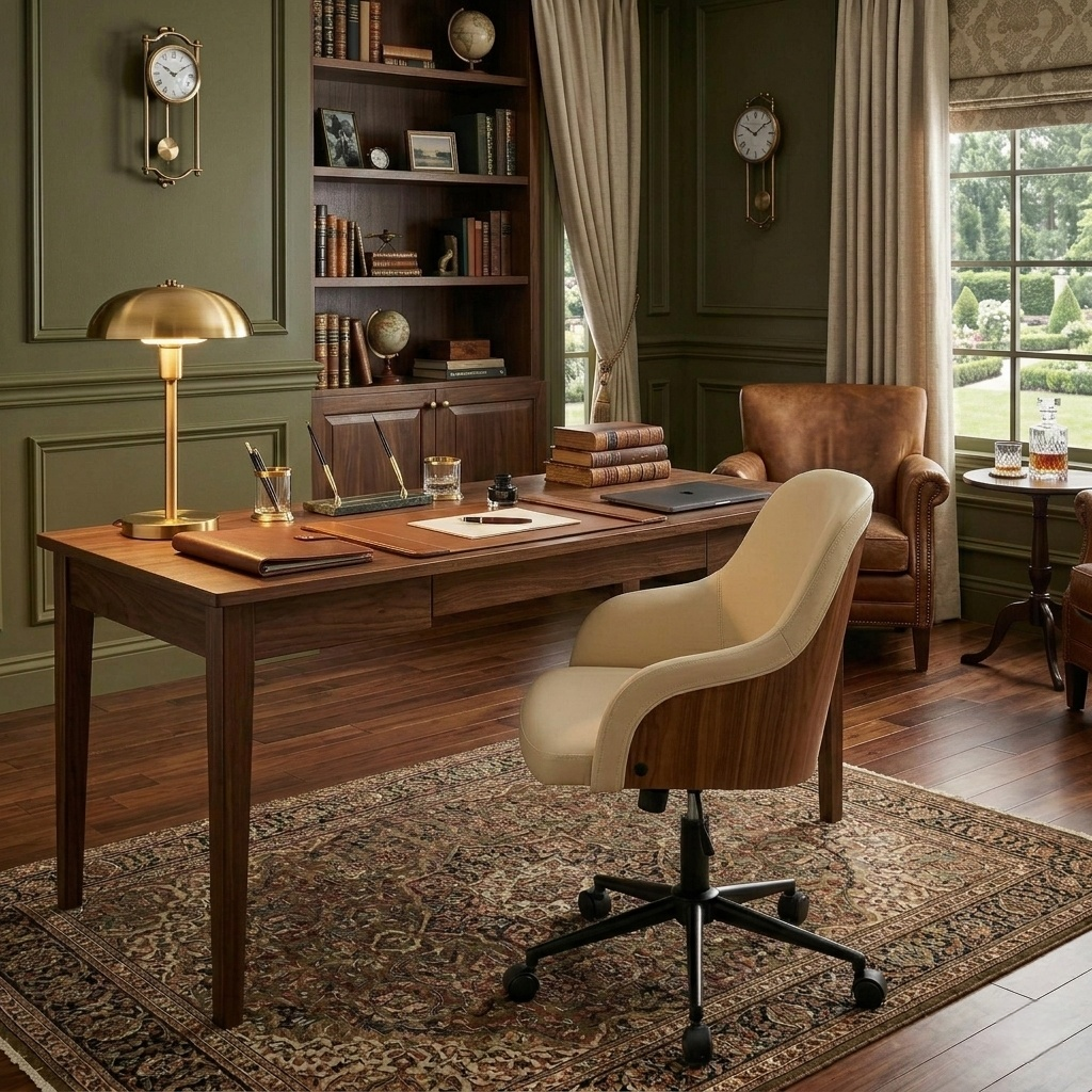 Teyon Mid-Century Swivel Office Chair with Faux Leather Upholstered Seat