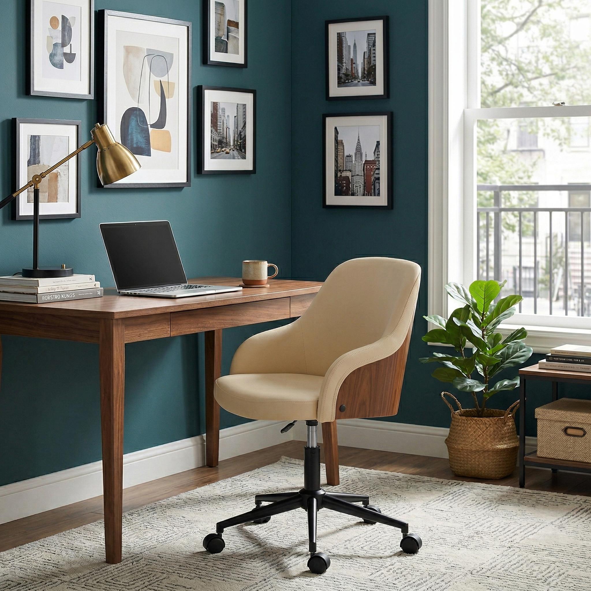 Teyon Mid-Century Swivel Office Chair with Faux Leather Upholstered Seat