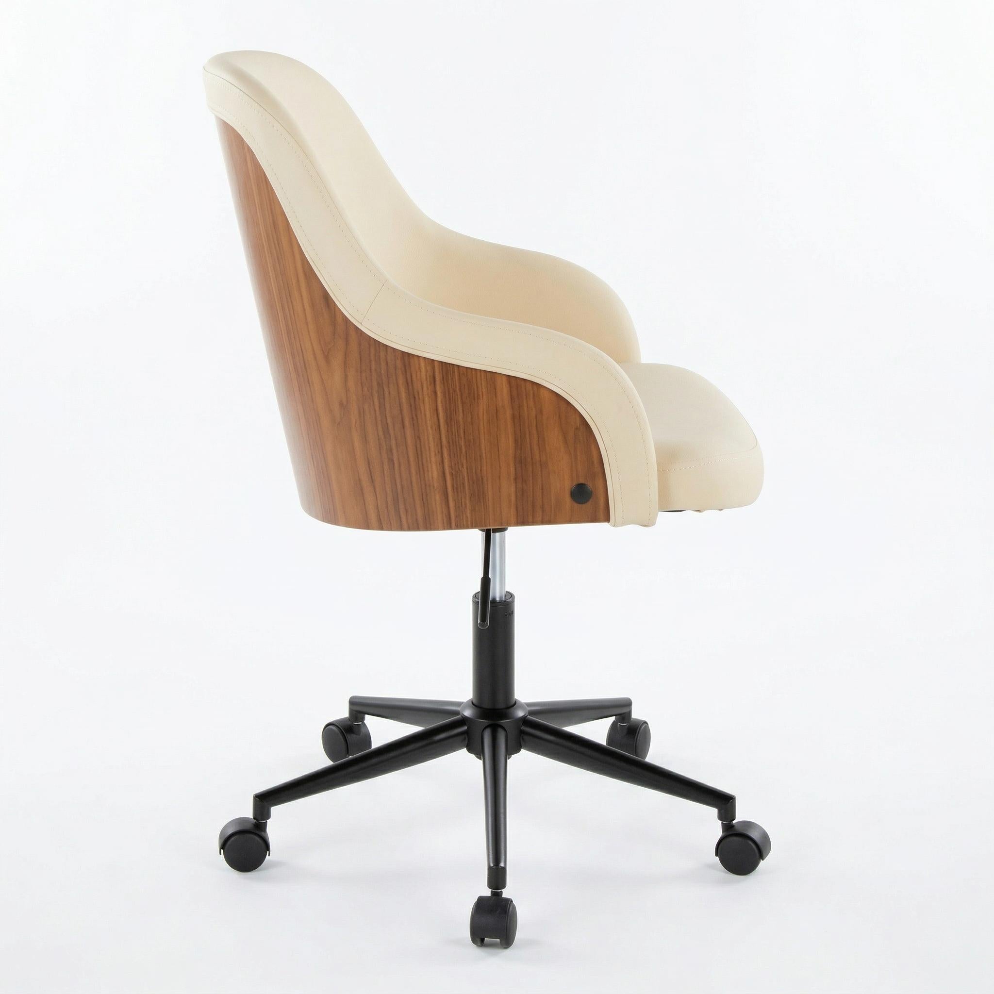 Teyon Mid-Century Swivel Office Chair with Faux Leather Upholstered Seat