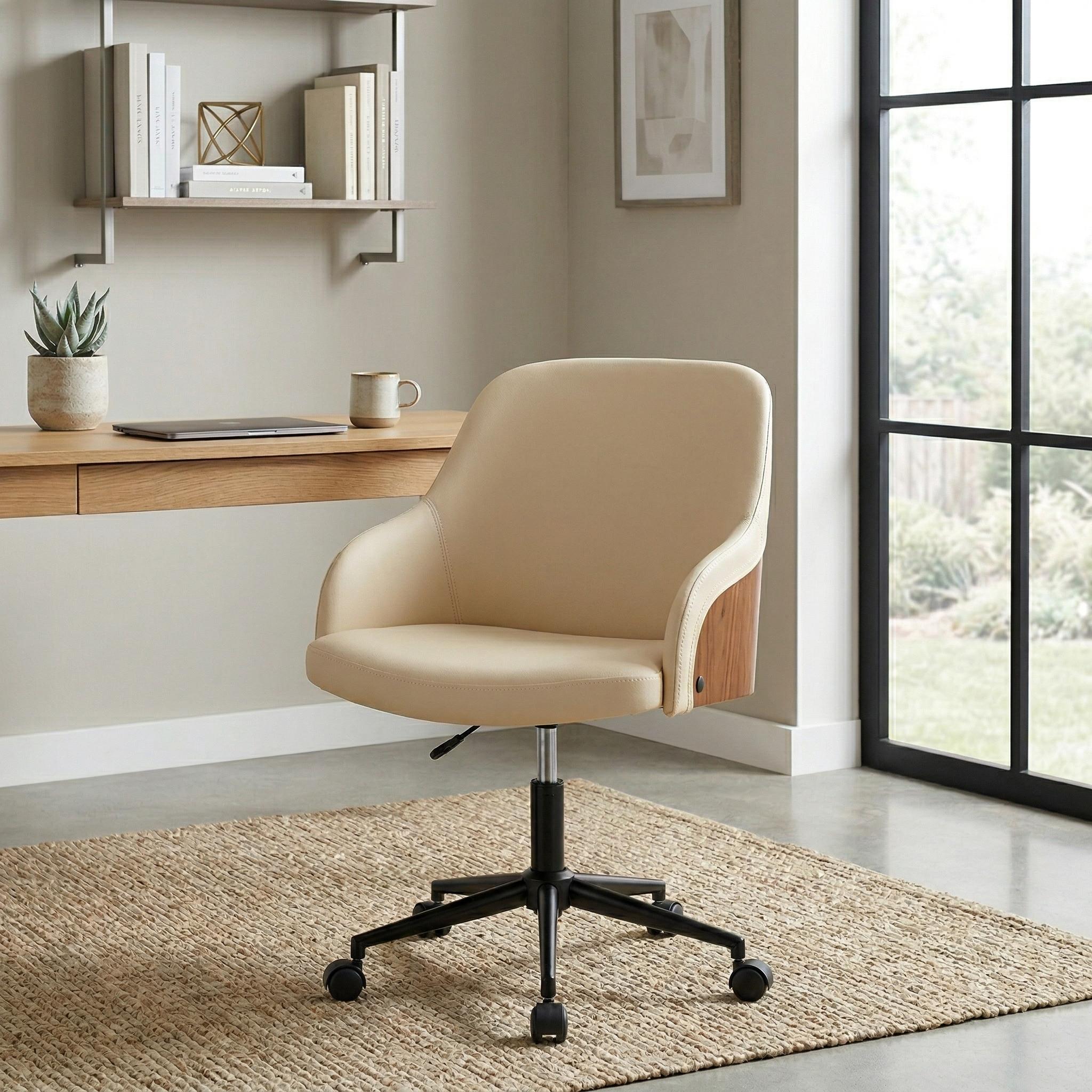 Teyon Mid-Century Swivel Office Chair with Faux Leather Upholstered Seat