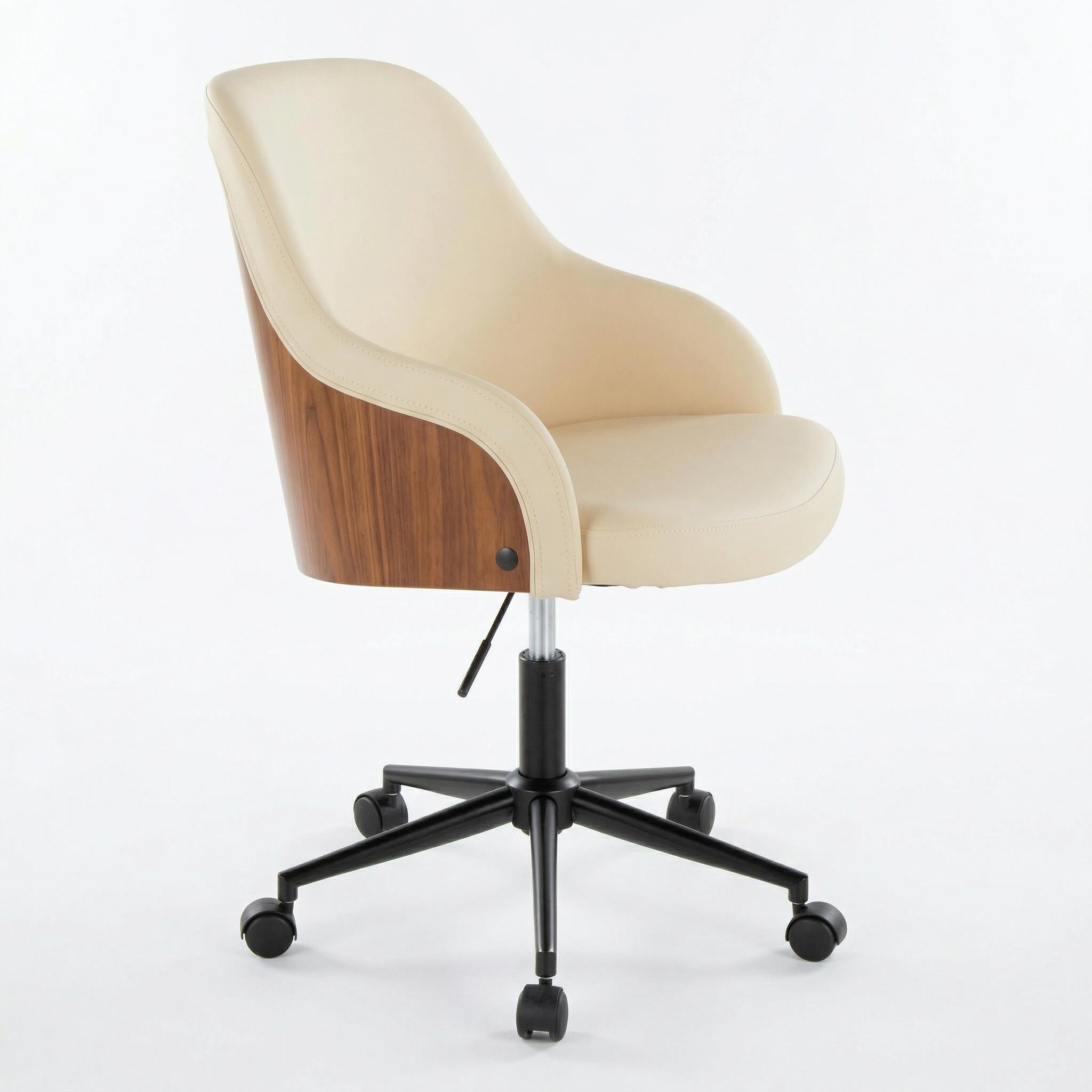 Teyon Mid-Century Swivel Office Chair with Faux Leather Upholstered Seat
