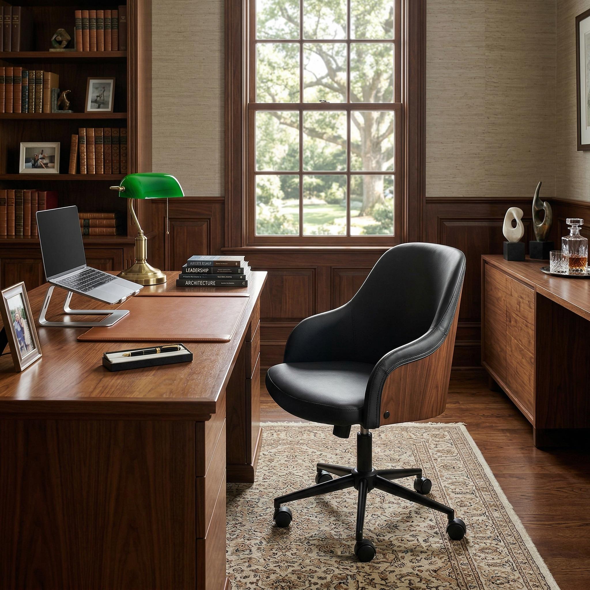 Teyon Mid-Century Swivel Office Chair with Faux Leather Upholstered Seat