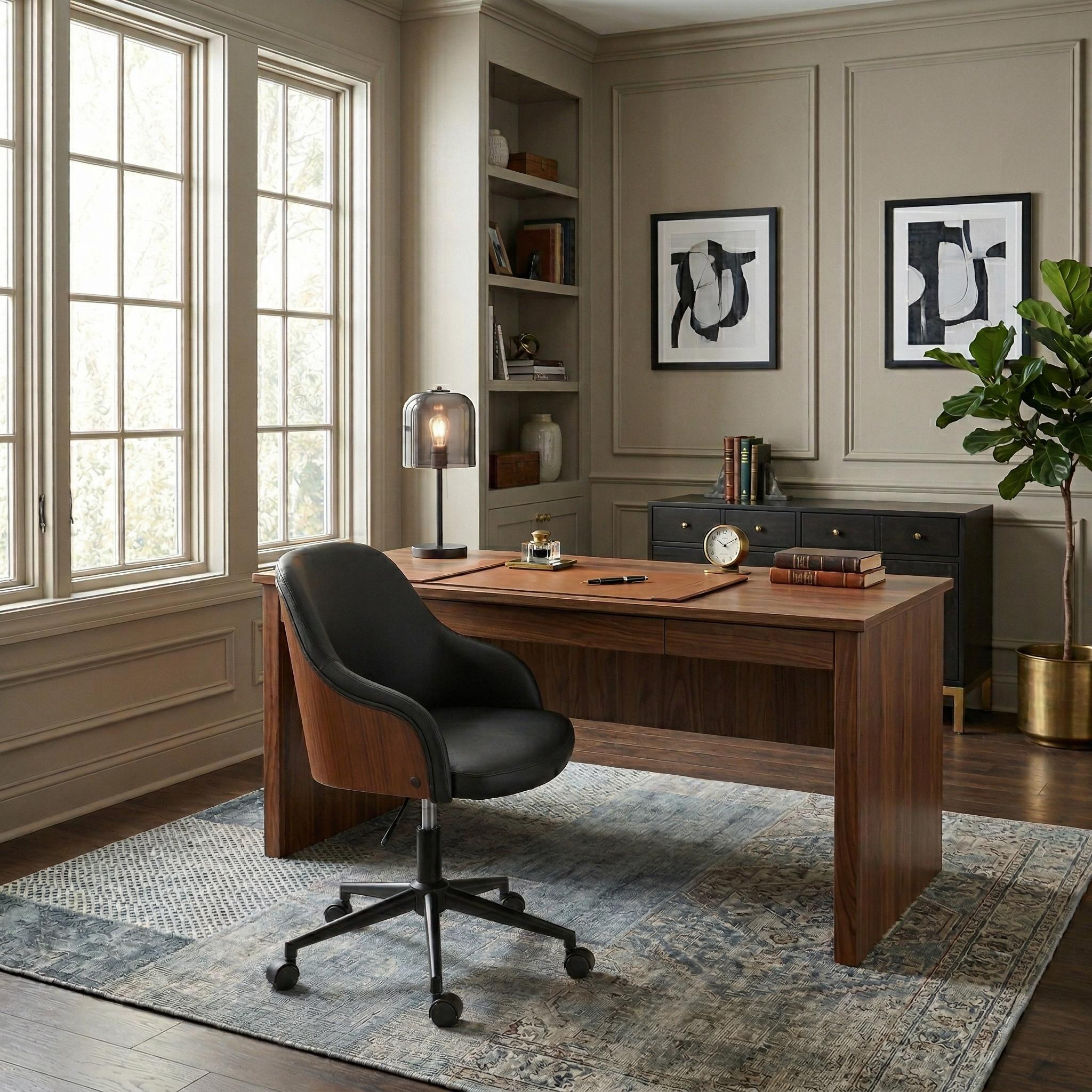 Teyon Mid-Century Swivel Office Chair with Faux Leather Upholstered Seat