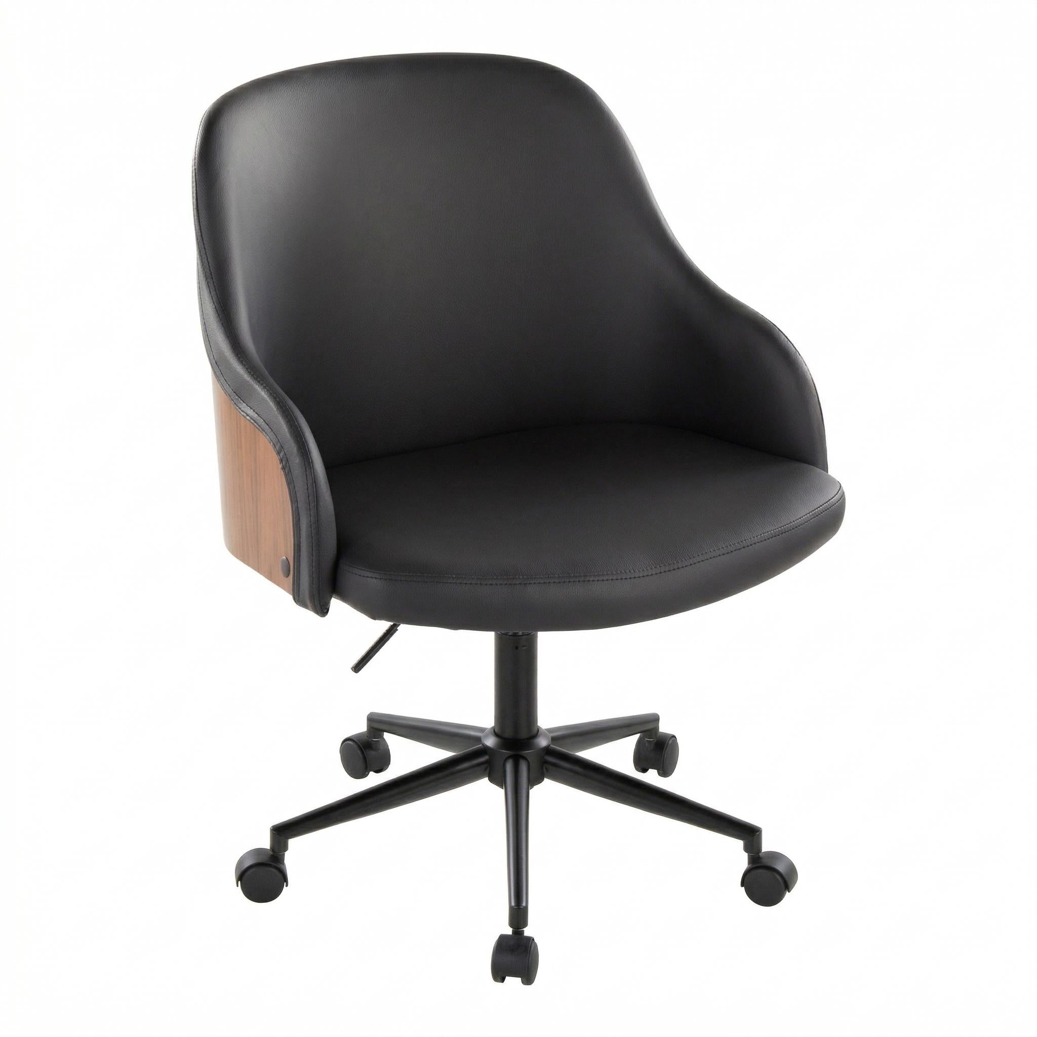 Teyon Mid-Century Swivel Office Chair with Faux Leather Upholstered Seat