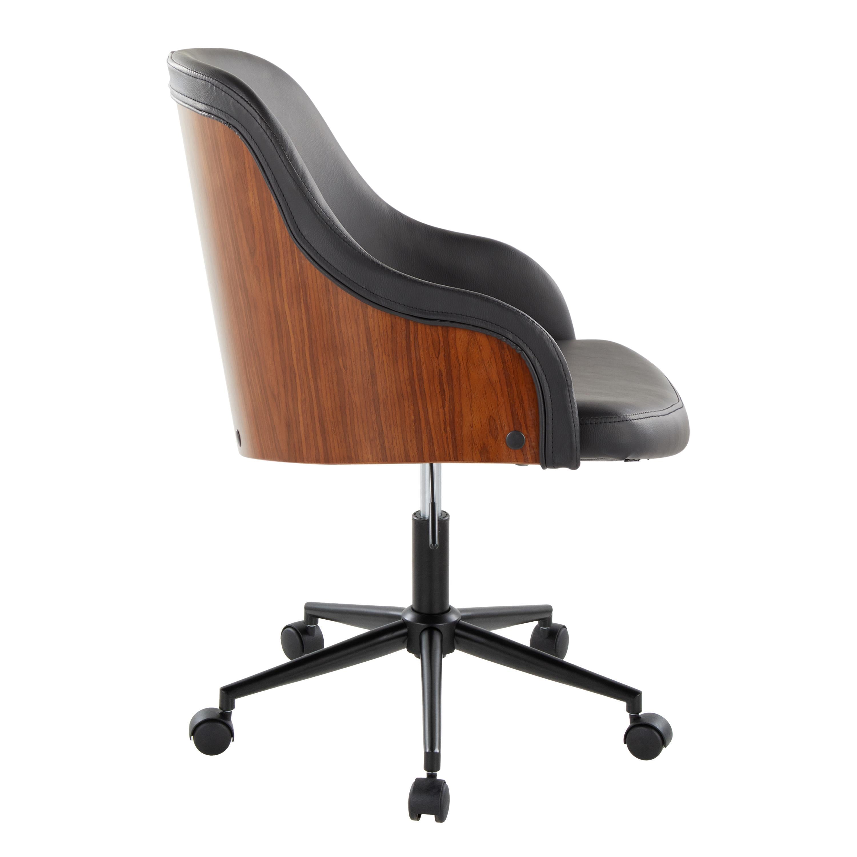 Teyon Mid-Century Swivel Office Chair with Faux Leather Upholstered Seat