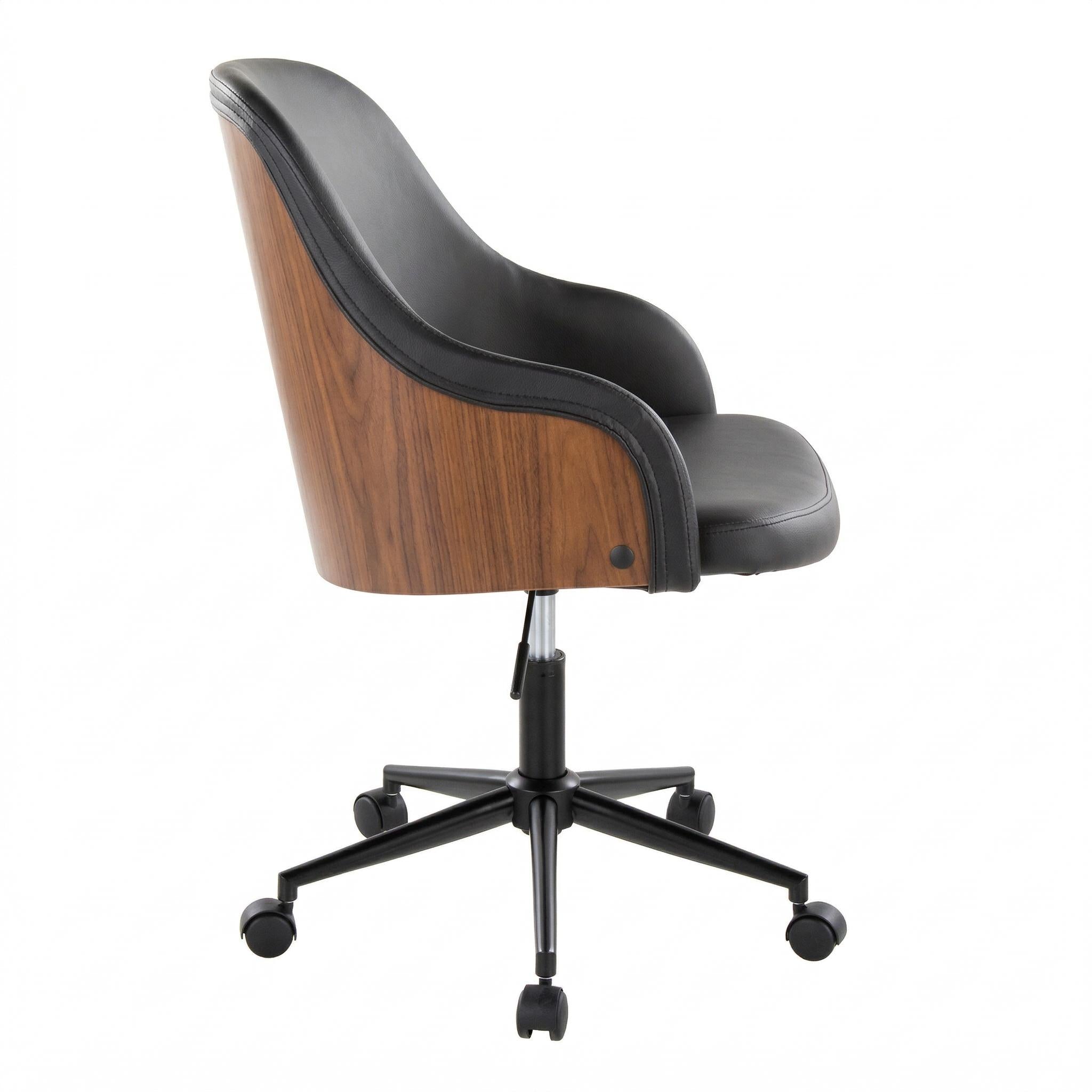 Teyon Mid-Century Swivel Office Chair with Faux Leather Upholstered Seat