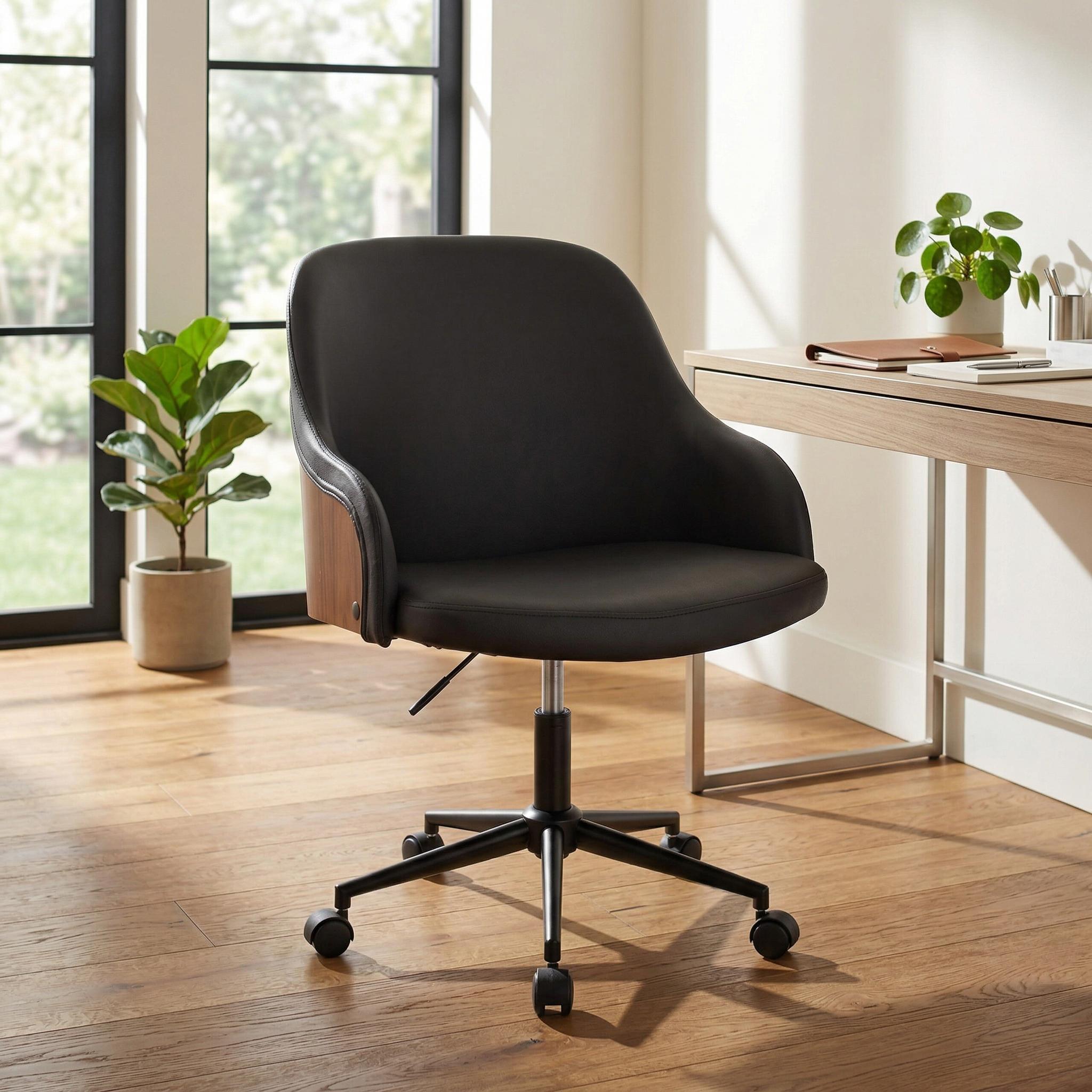 Teyon Mid-Century Swivel Office Chair with Faux Leather Upholstered Seat