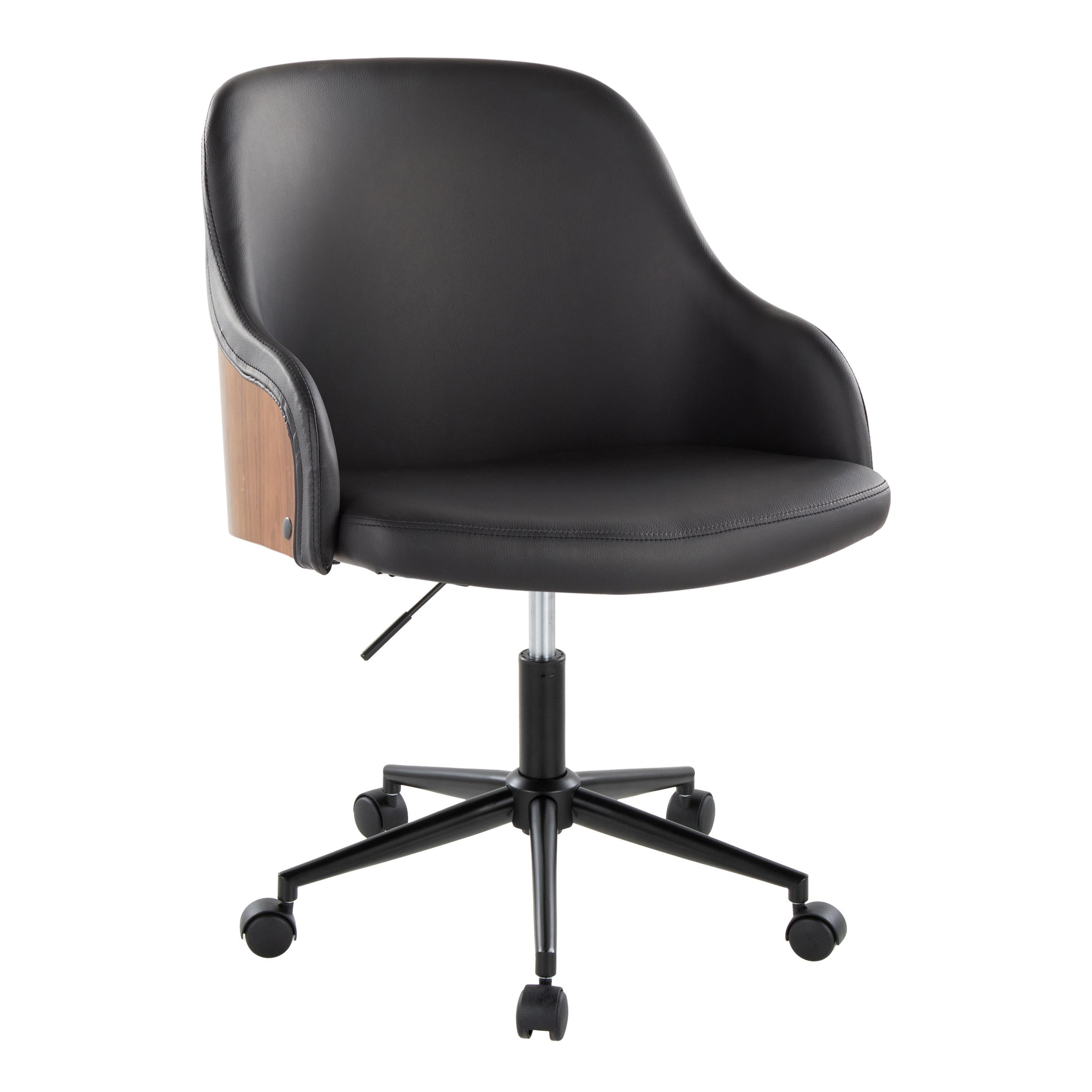 Teyon Mid-Century Swivel Office Chair with Faux Leather Upholstered Seat