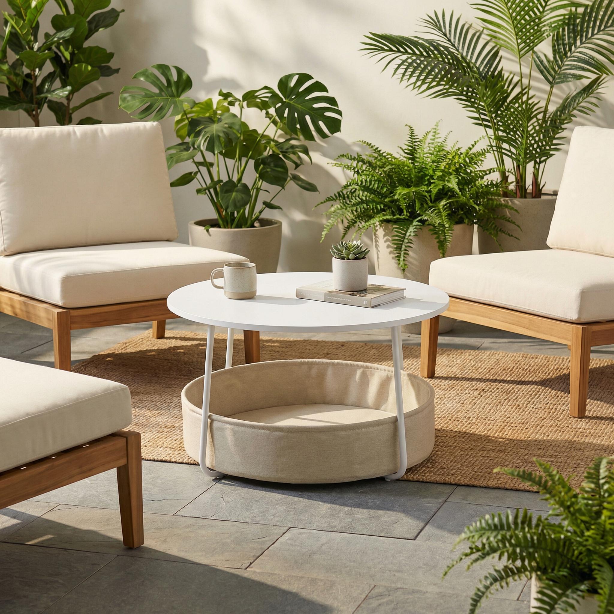 Tilla 29.5" Round Coffee table with Fabric Storage Basket