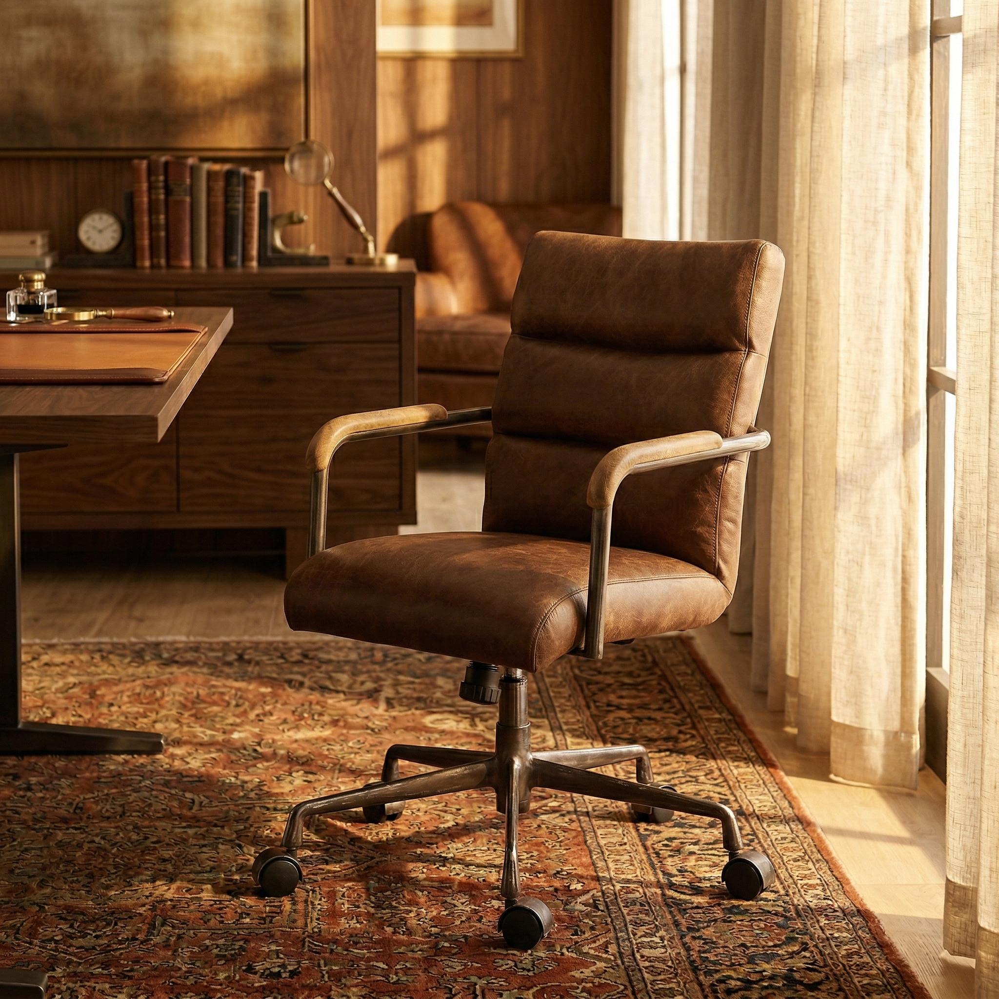 Torin Vintage Brown Genuine Leather Swivel Office Chair