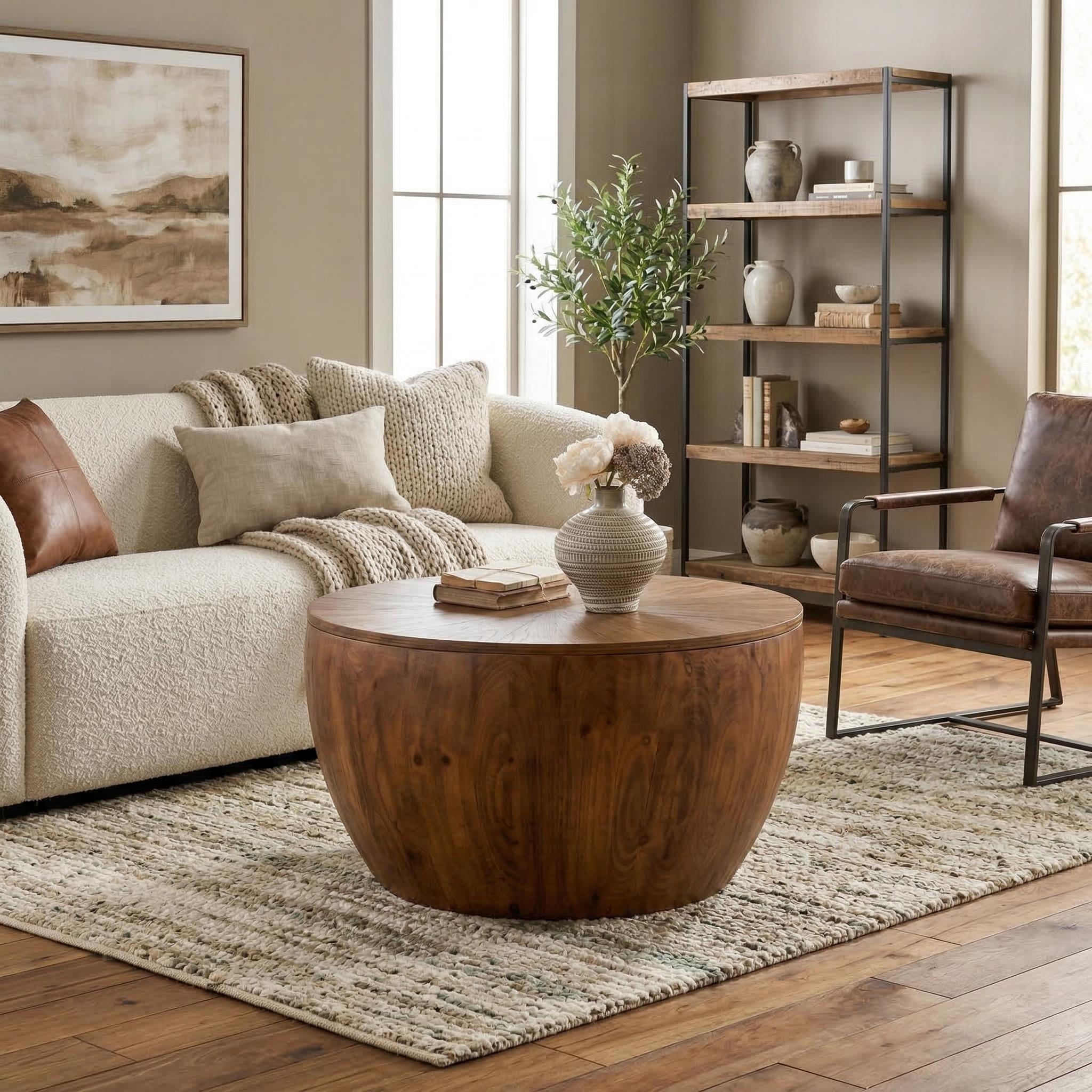 Tours 31.5" Rustic Solid Wood Coffee Table with Hidden Storage