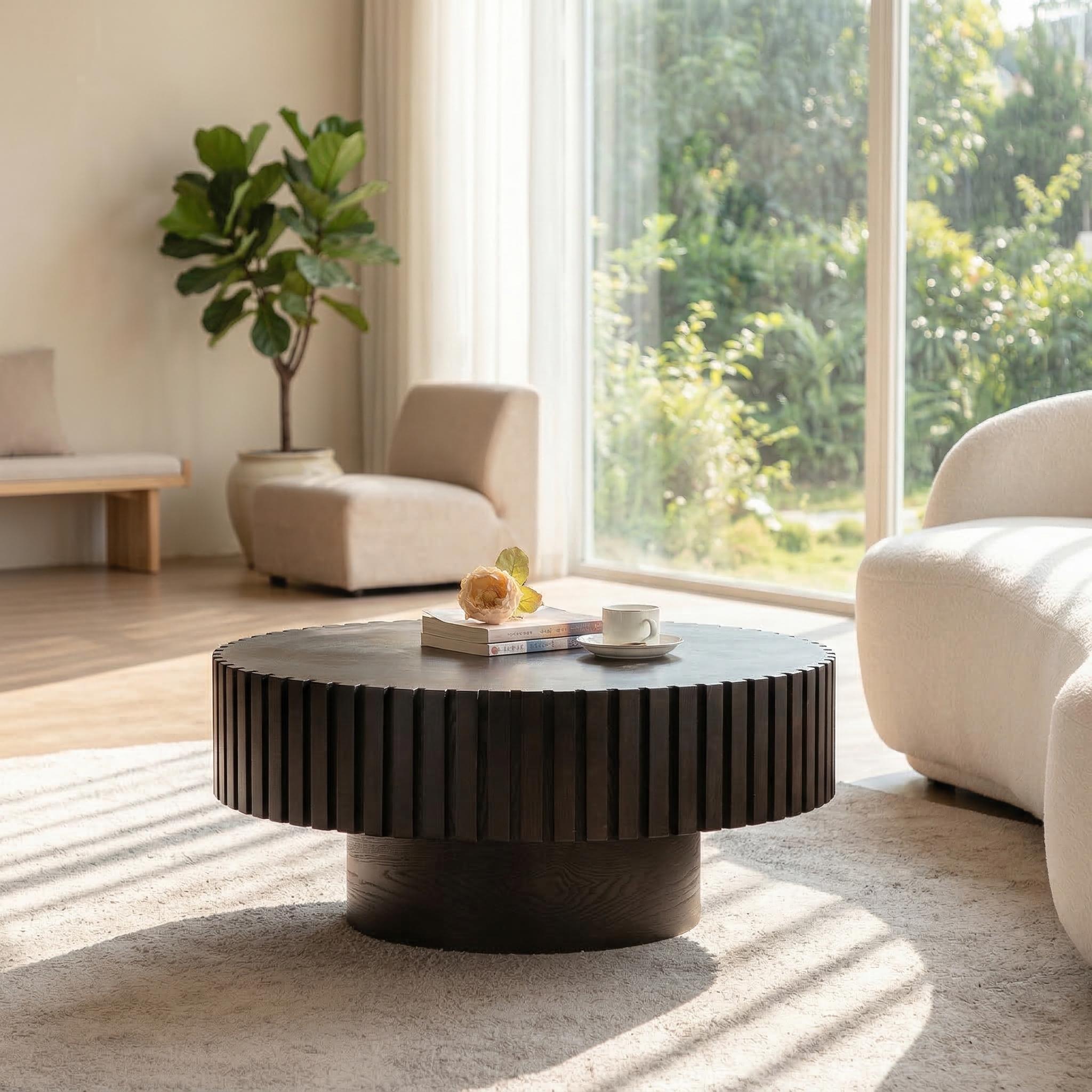 Trento 31.5" Round Coffee Table with Fluted Drum Base