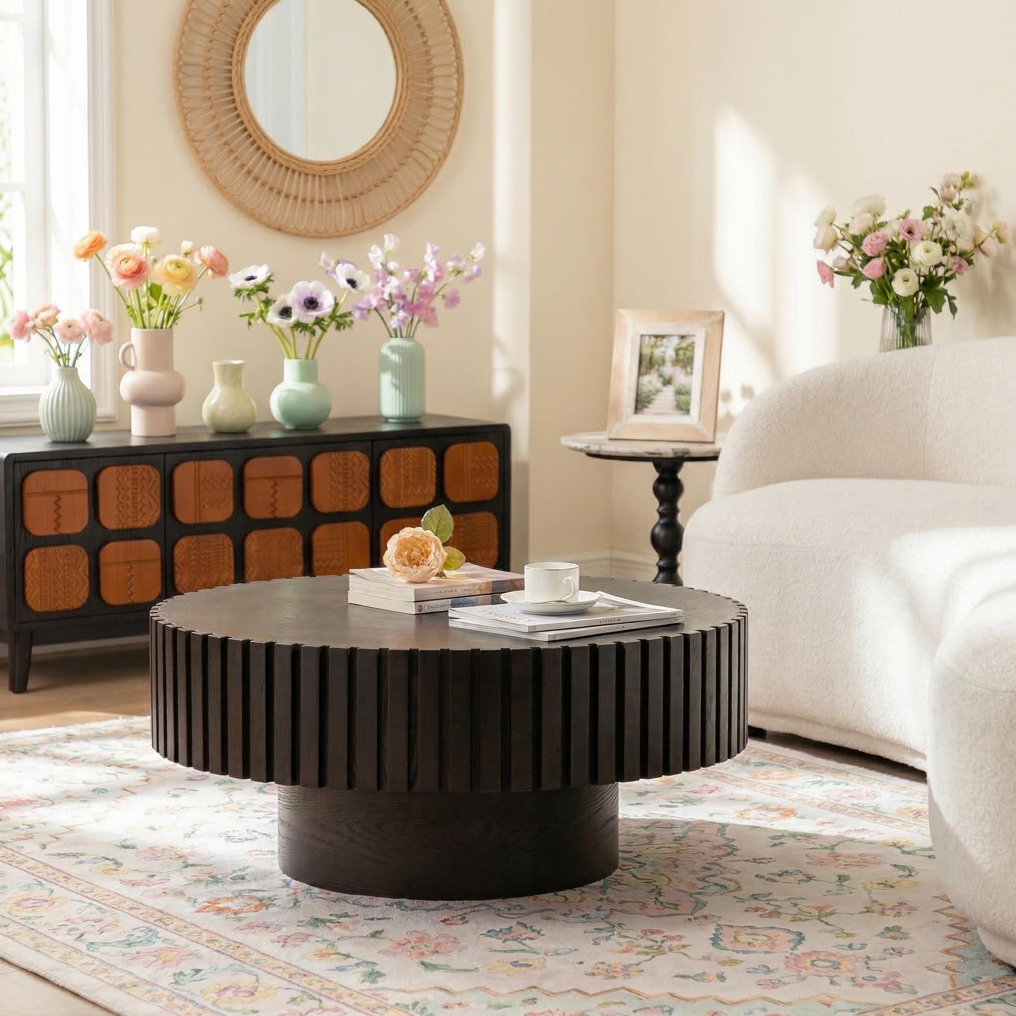 Trento 31.5" Round Coffee Table with Fluted Drum Base