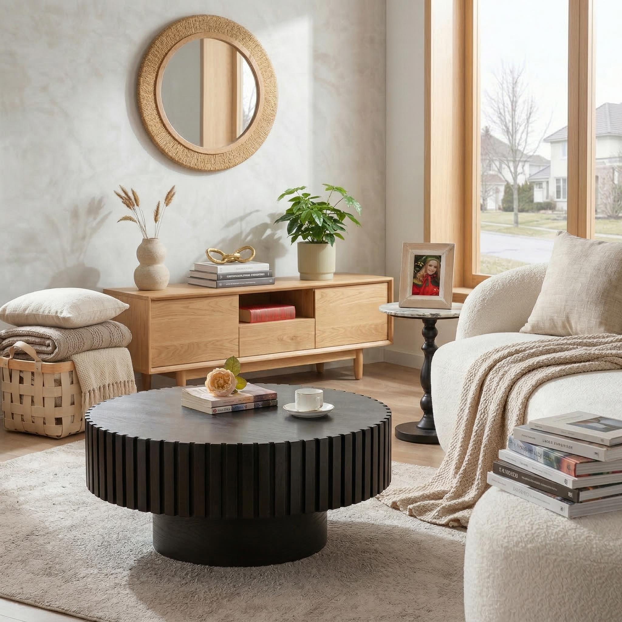 Trento 31.5" Round Coffee Table with Fluted Drum Base