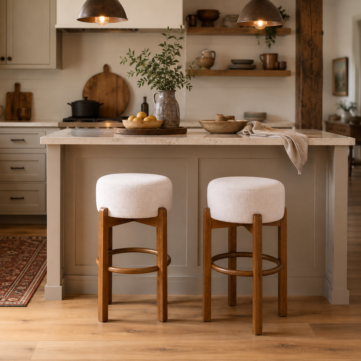 Treviso 30" Walnut Backless Wooden Upholstered Bar Stools Set of 2