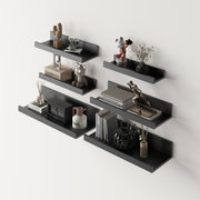 UDAY 6 Piece 10.8”-15.8” Black Wall Mounted Display Shelves with Front Lip for Living Room Bedroom