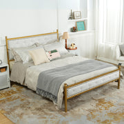 Veleda Mid-Century Upholstered Queen Bed Frame with Gold Accents