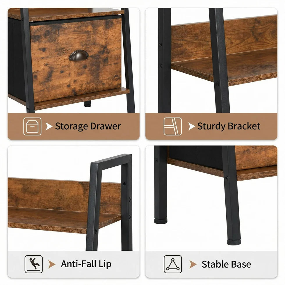 Homy Casa VERA 5-Tire DRAWER Crimson Ladder Shelf Living Room in Vintage Brown