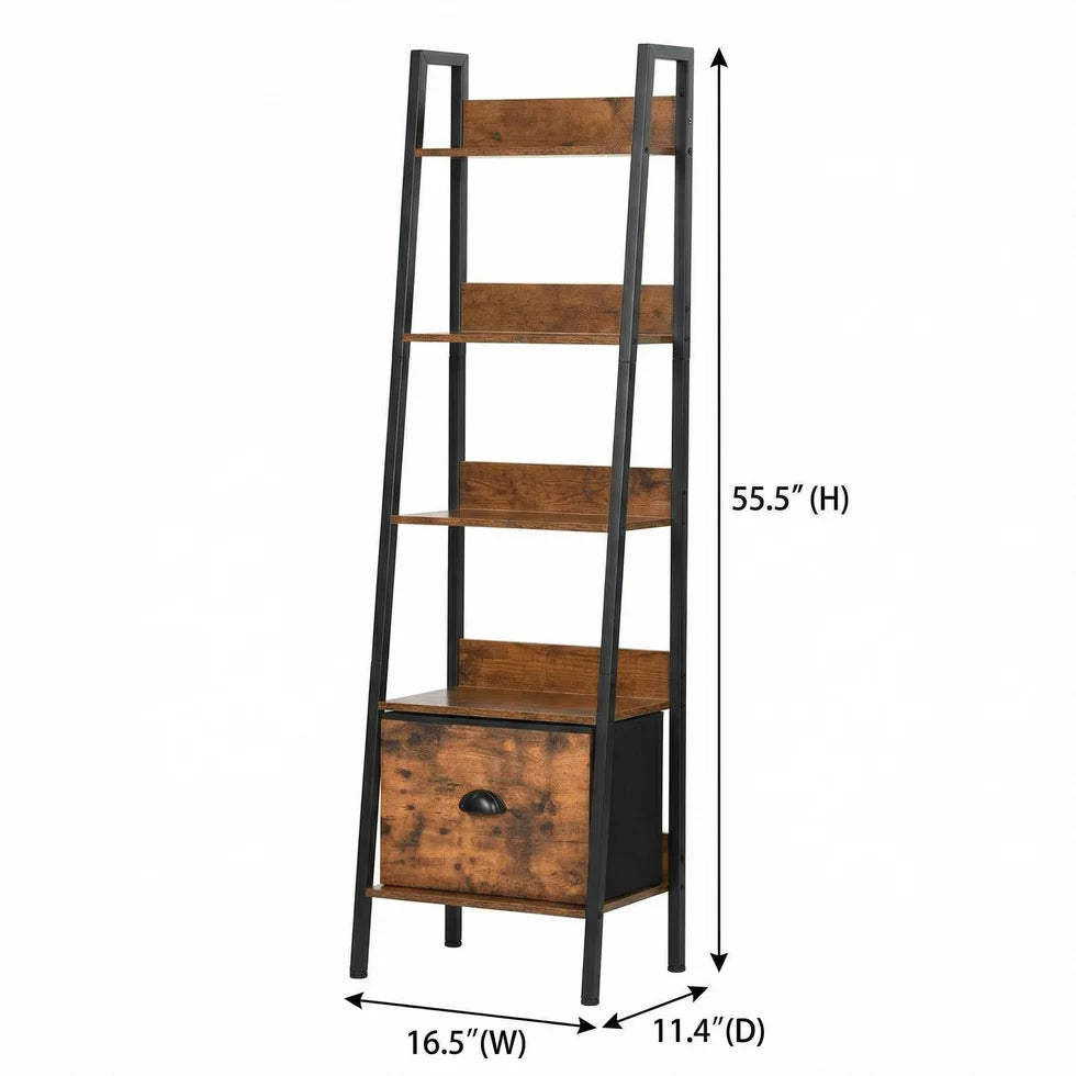 Homy Casa VERA 5-Tire DRAWER Crimson Ladder Shelf Living Room in Vintage Brown