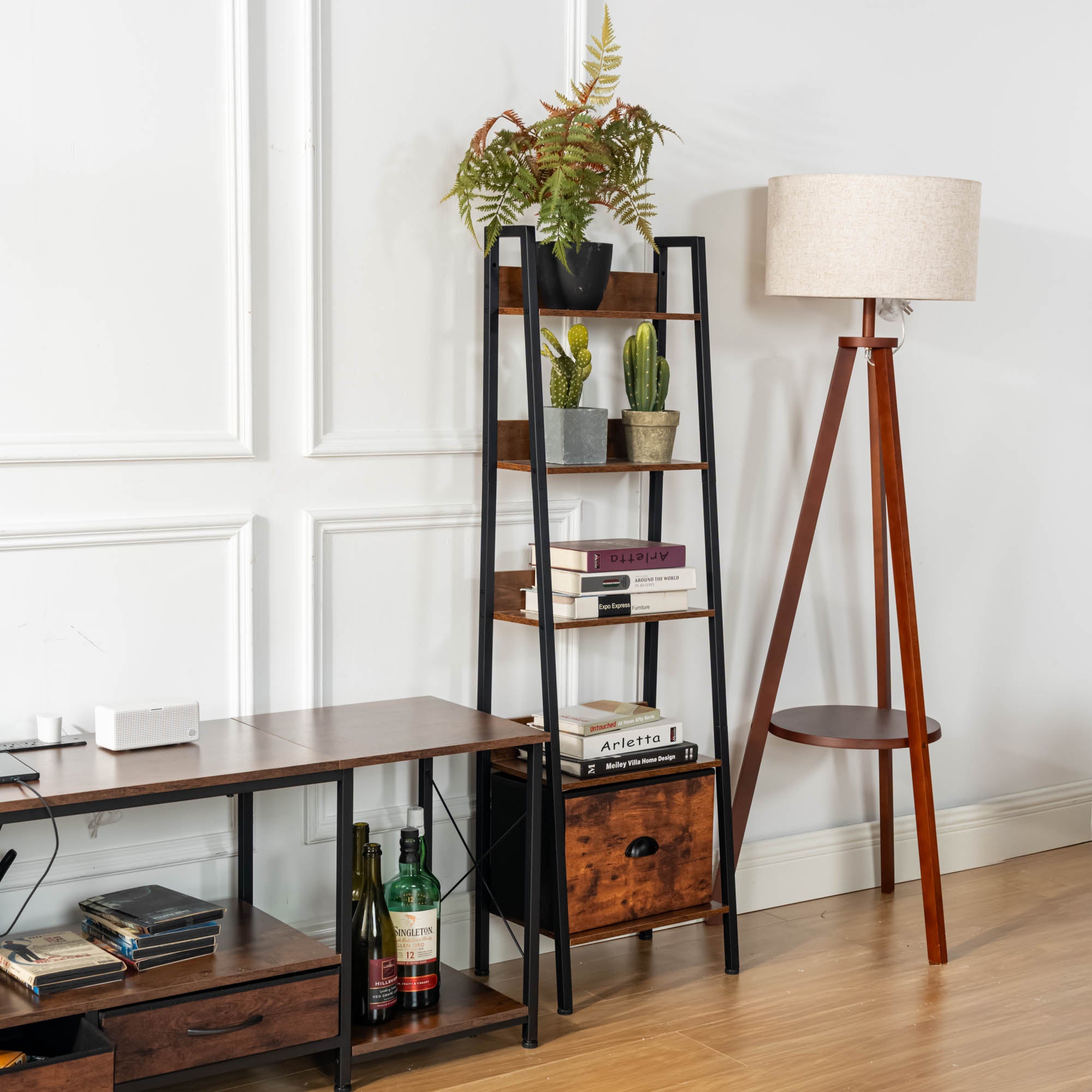 Homy Casa VERA 5 Tire DRAWER Crimson Ladder Shelf Living Room