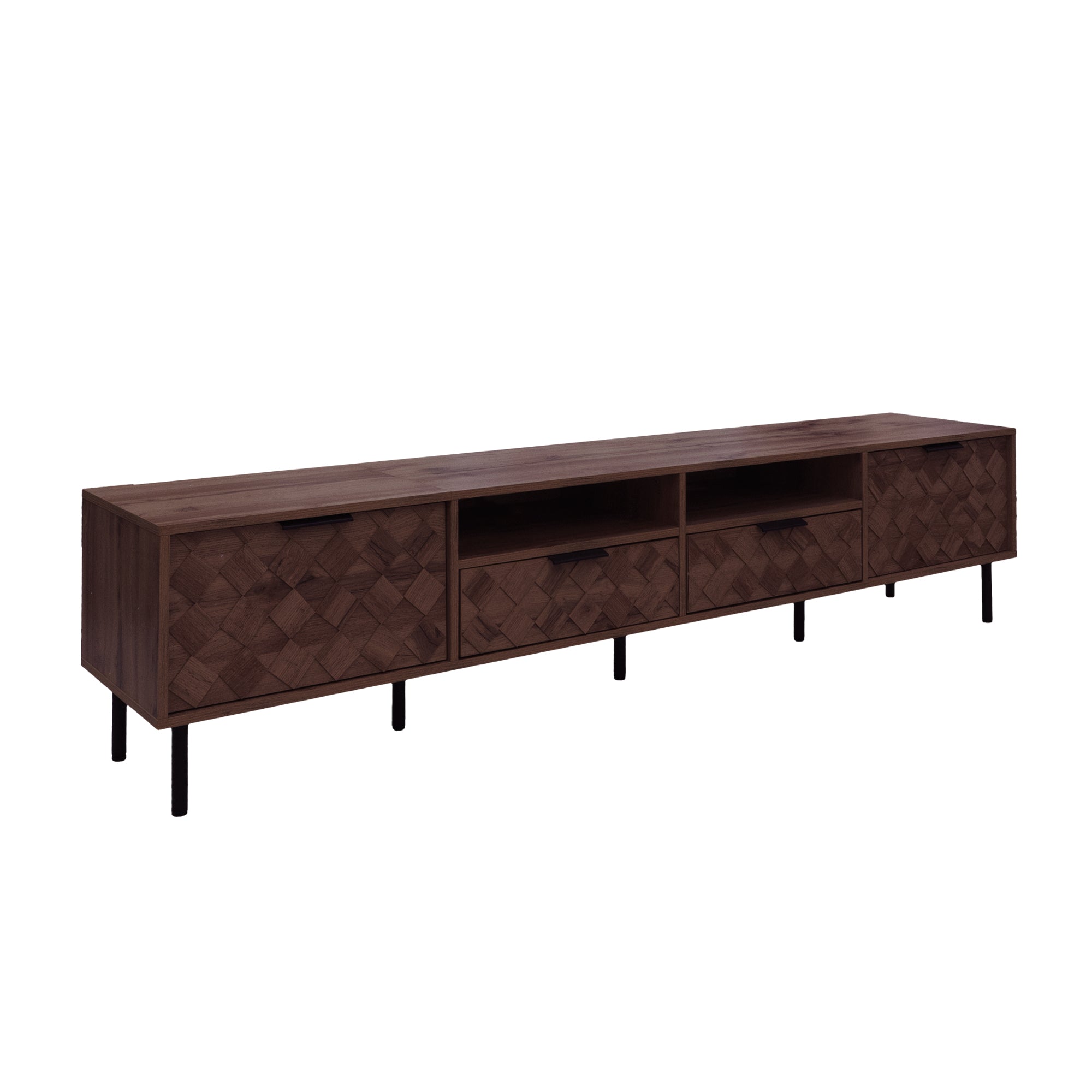 Venice 78" Modern Rustic TV Stand with Storage Cabinets and Open Shelves