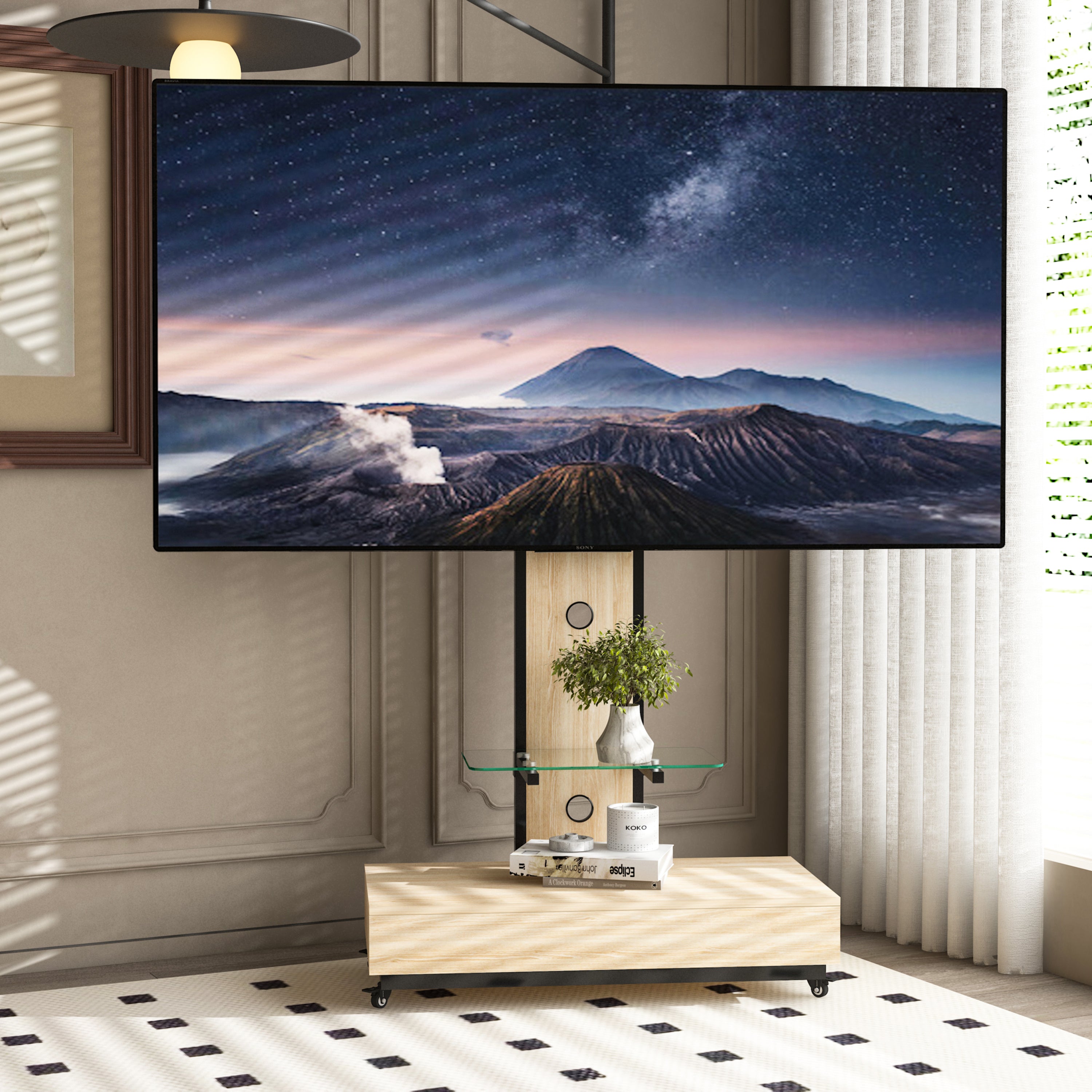 Verbania Mobile TV Stand for 32-75" TVs with Mobile Cart and Shelf