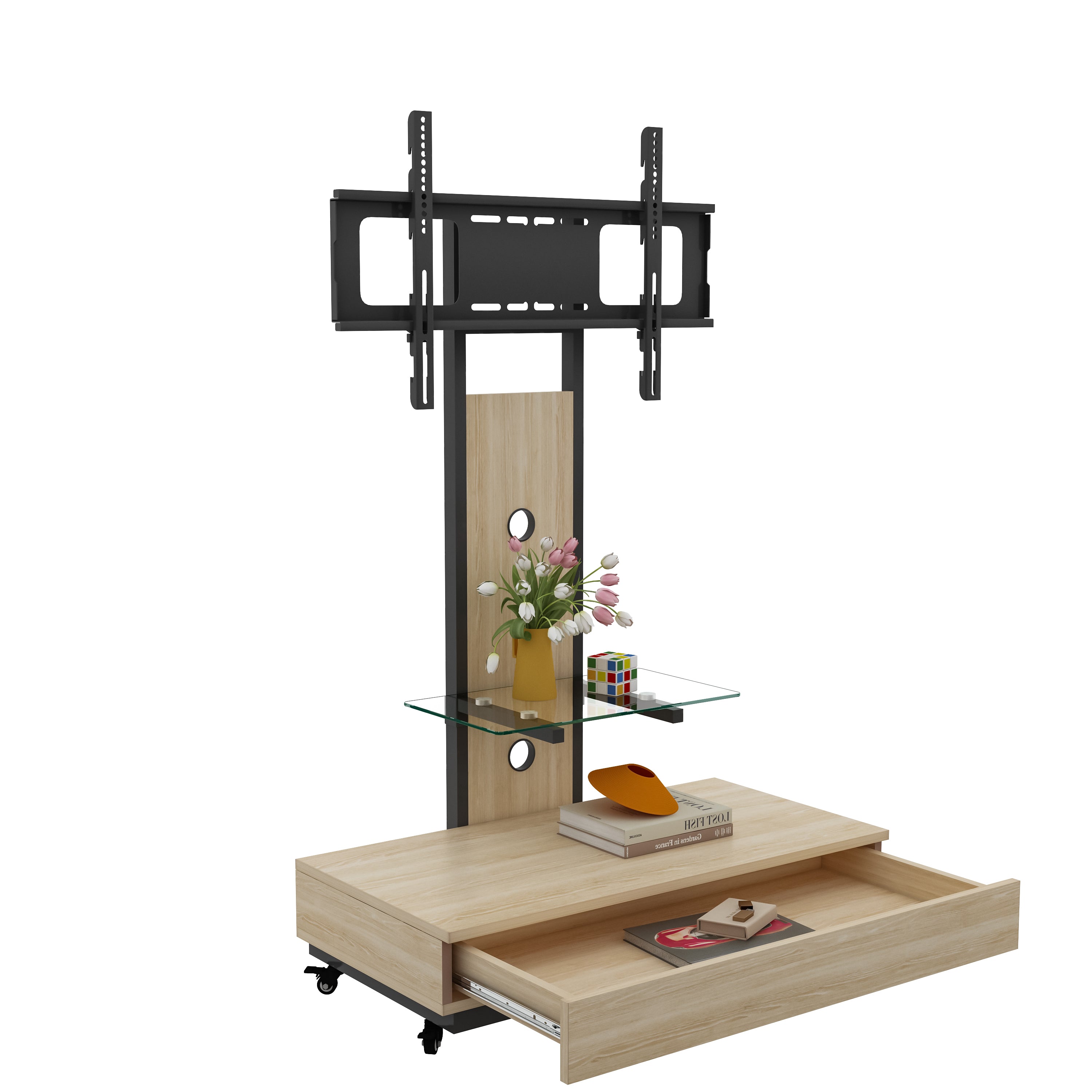 Verbania Mobile TV Stand for 32-75" TVs with Mobile Cart and Shelf