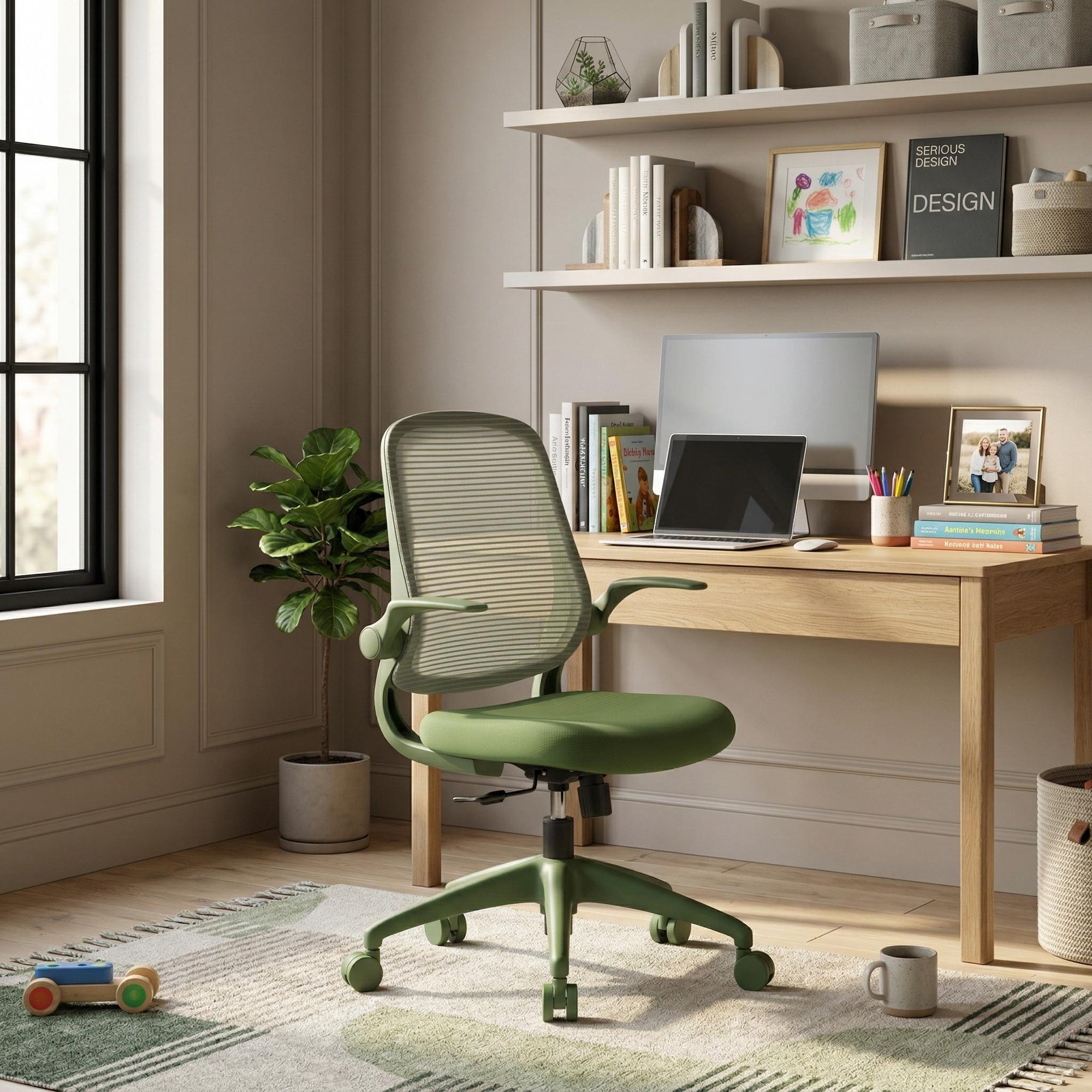 Verlon Ergonomic Mid Back Mesh Office Chair with Flip-Up Armrests