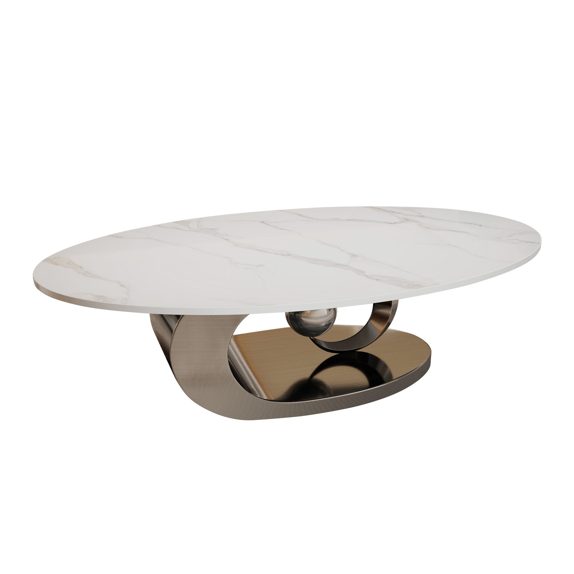 Verona 49.2” Marble White Sculptural Oval Coffee Table with Golden Base