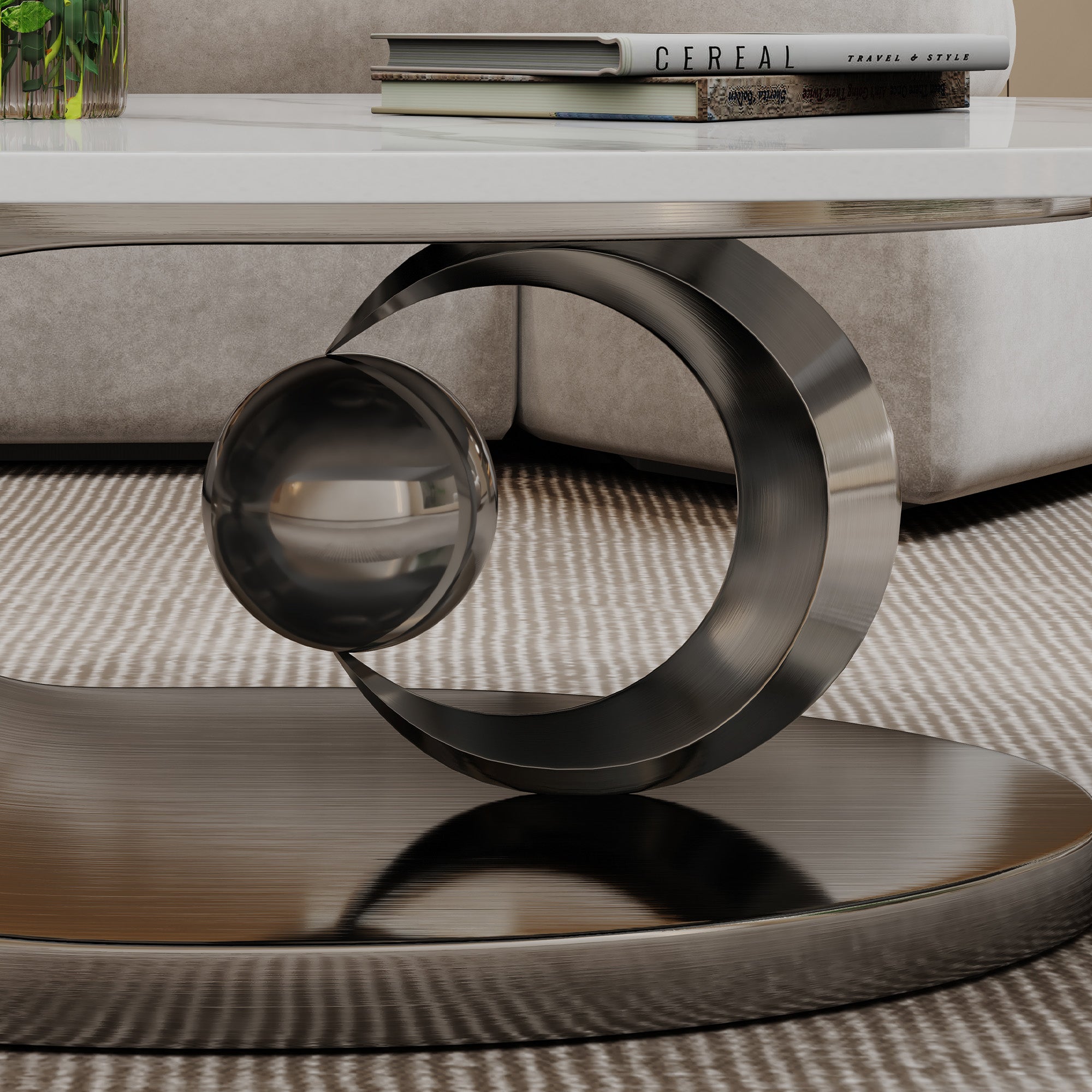 Verona 49.2” Marble White Sculptural Oval Coffee Table with Golden Base
