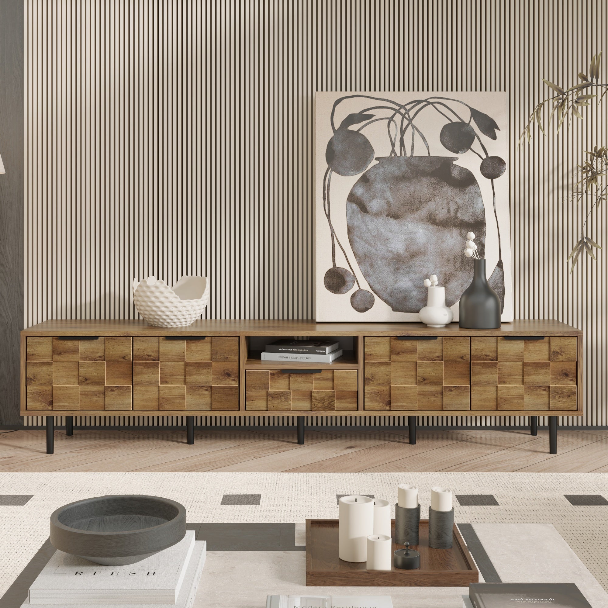 Versailles 78" Wood Classic Modern TV Stand with Storage Cabinets