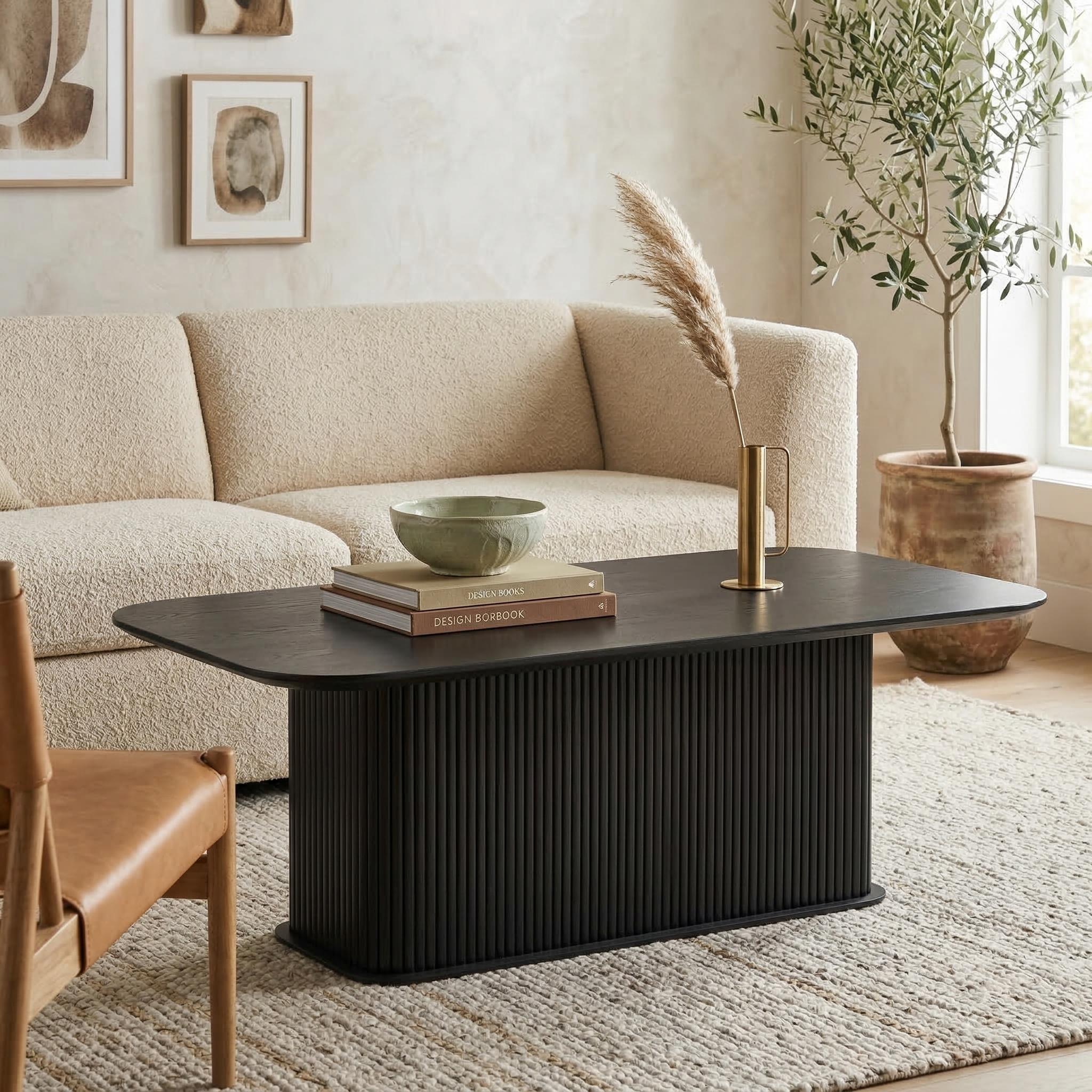 Vicenza 51" Rectangular Coffee Table with Fluted Pedestal Base