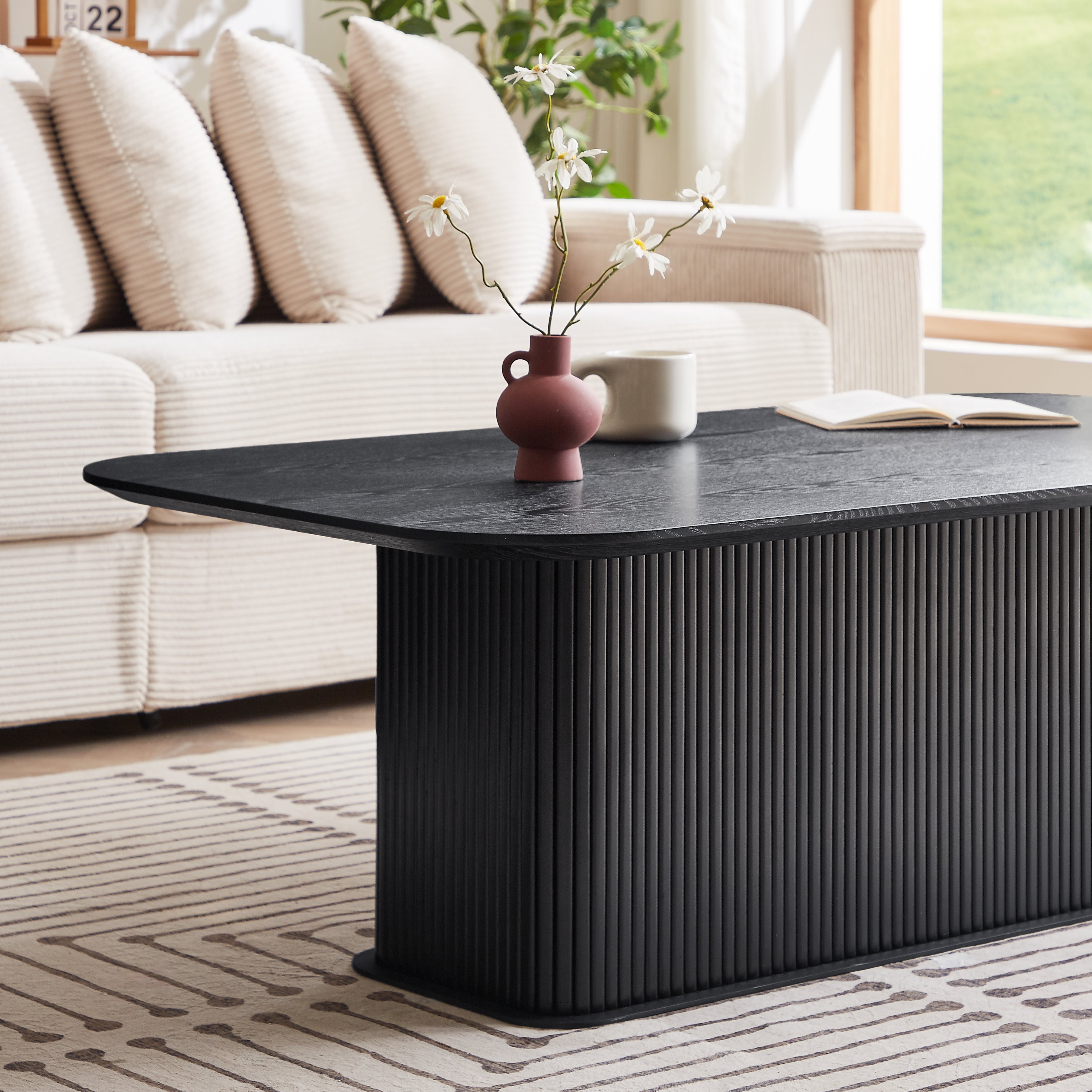 Vicenza 51" Rectangular Coffee Table with Fluted Pedestal Base