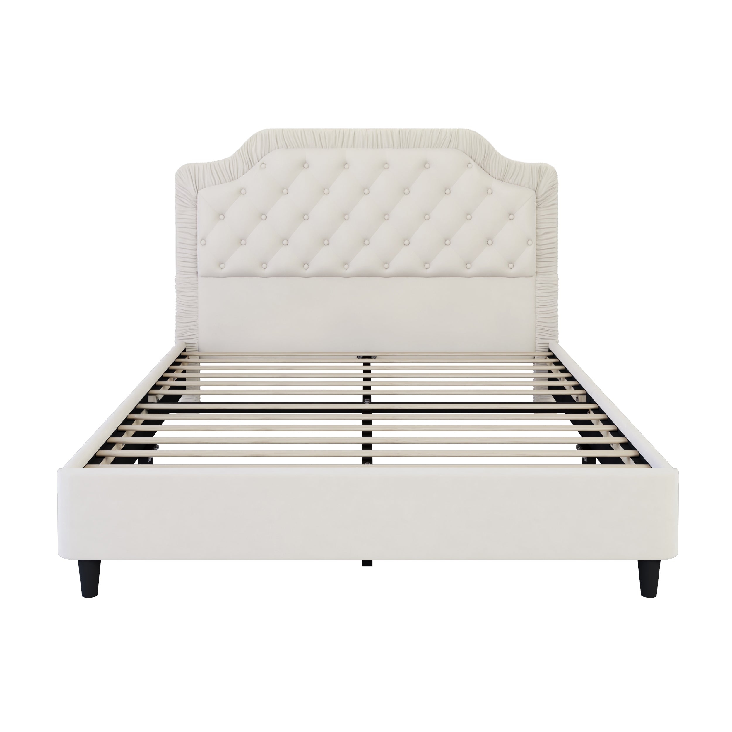 Vienna Queen Size Velvet Upholstered Bed with Tufted Headboard