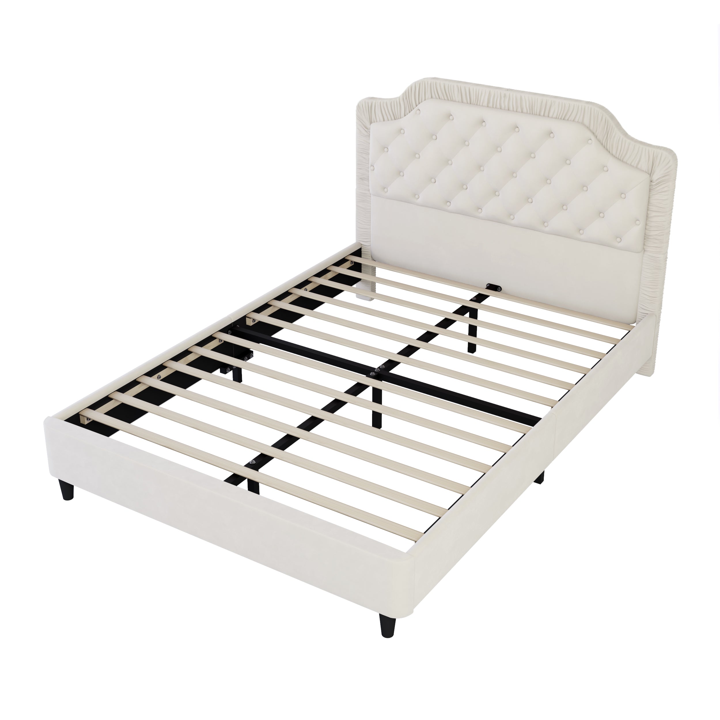 Vienna Queen Size Velvet Upholstered Bed with Tufted Headboard