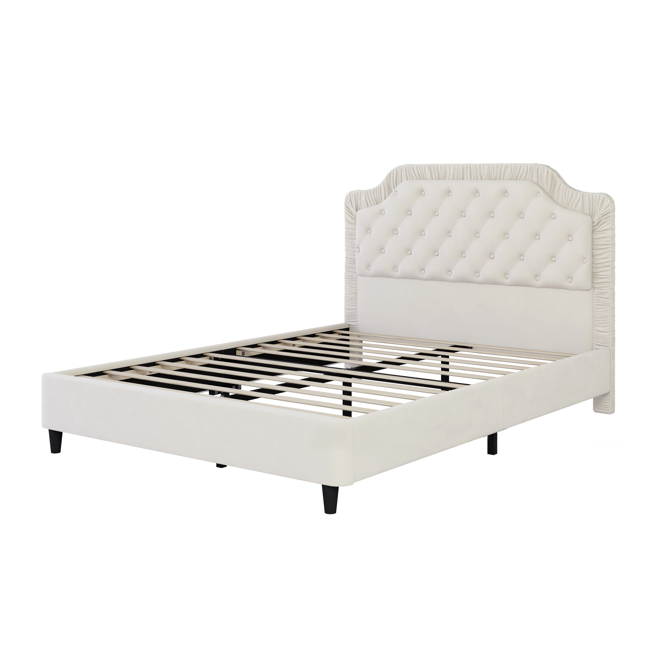 Vienna Queen Size Velvet Upholstered Bed with Tufted Headboard