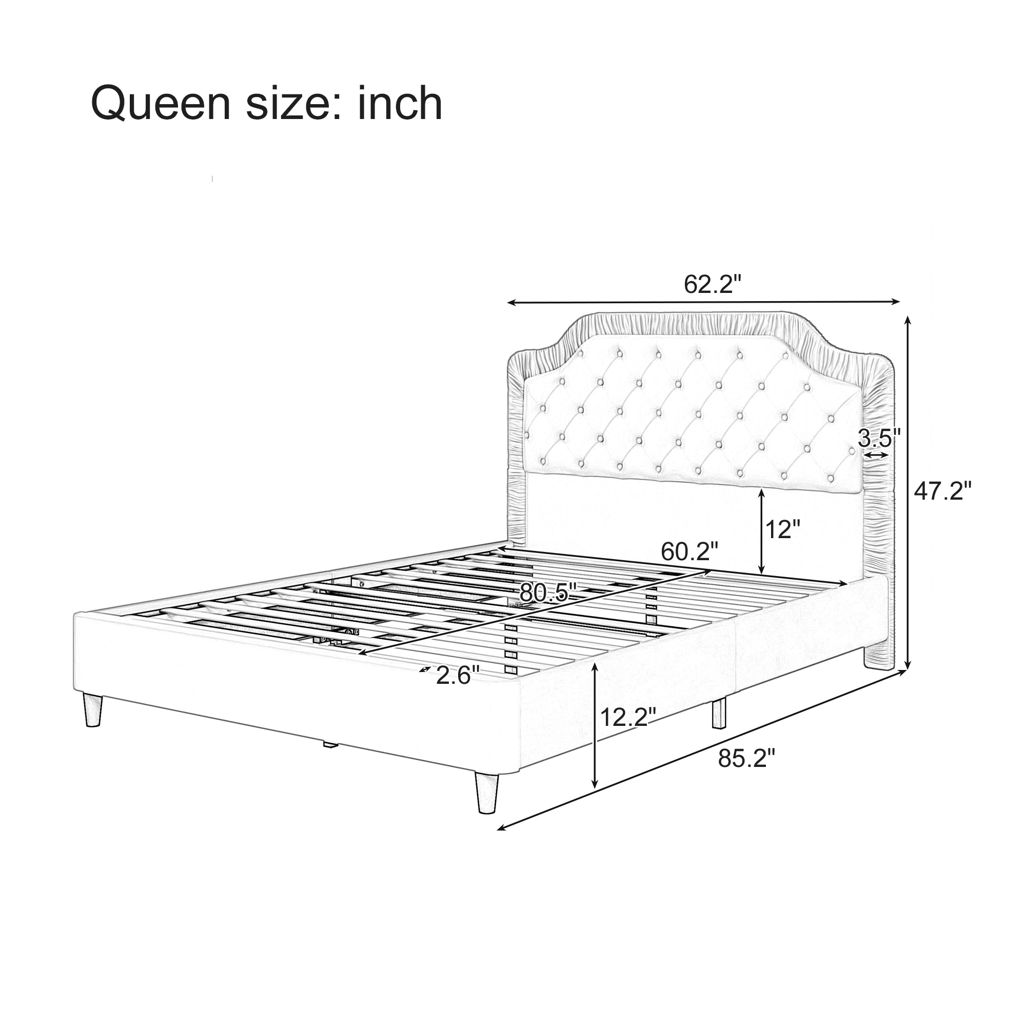 Vienna Queen Size Velvet Upholstered Bed with Tufted Headboard