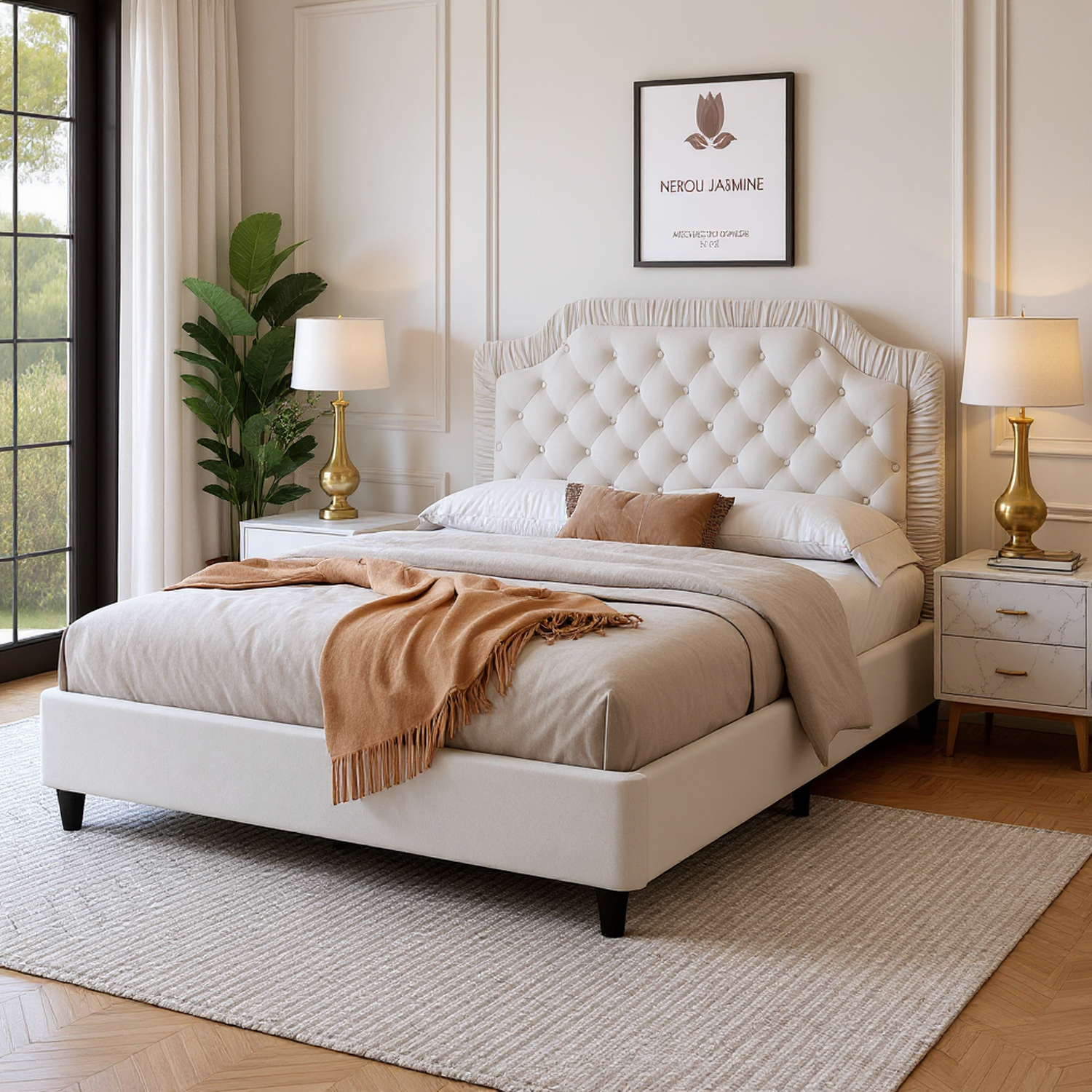 Vienna Queen Size Velvet Upholstered Bed with Tufted Headboard