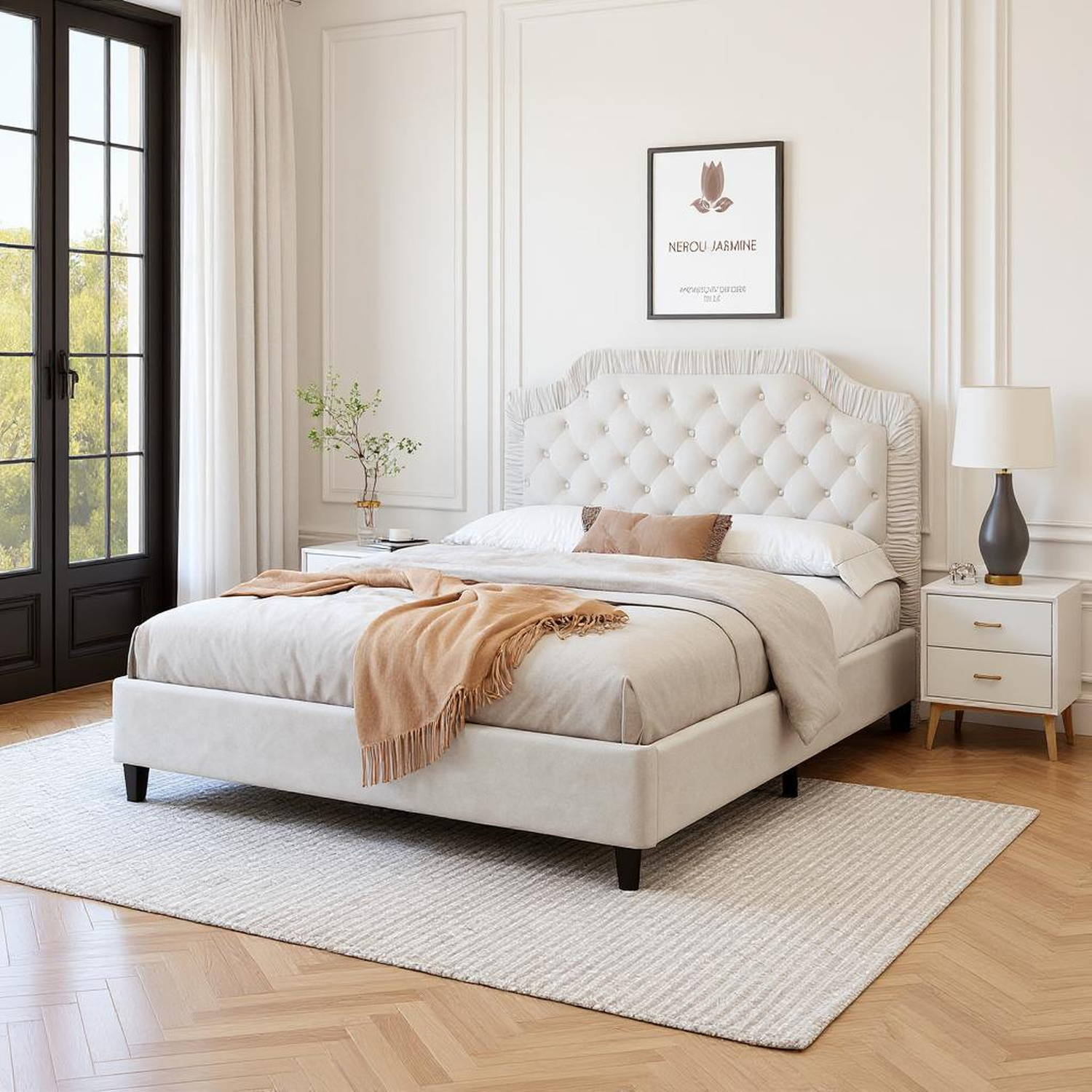 Vienna Queen Size Velvet Upholstered Bed with Tufted Headboard
