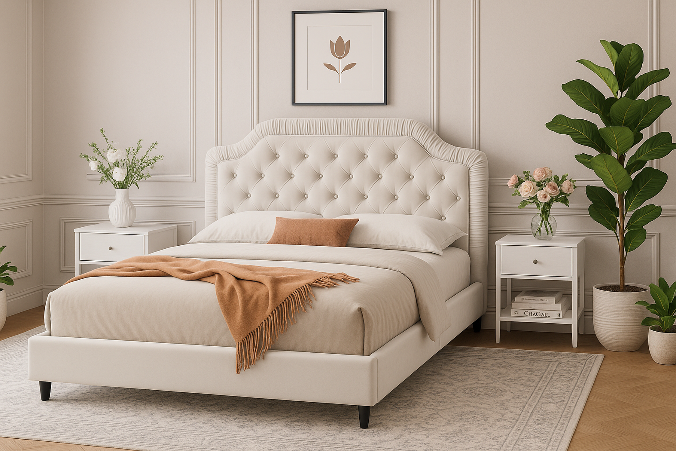 Vienna Queen Size Velvet Upholstered Bed with Tufted Headboard
