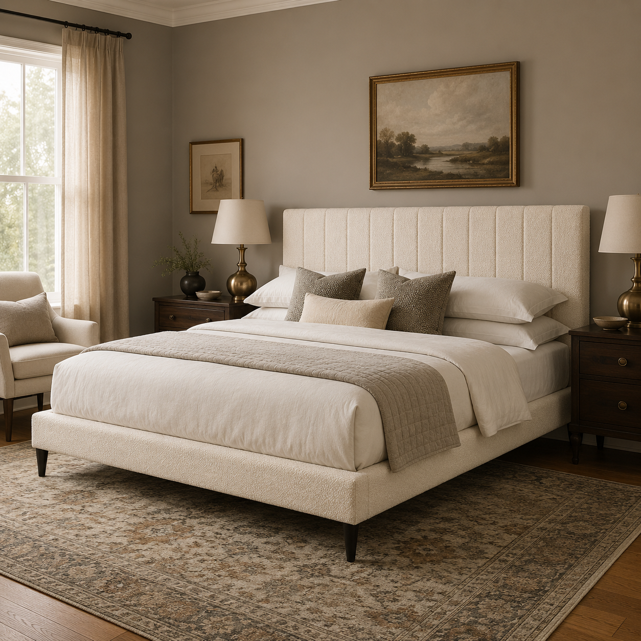 Vivienne Queen Upholstered Platform Bed with Boucle Channel Tufted Headboard