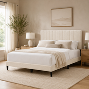 Vivienne Queen Upholstered Platform Bed with Boucle Channel Tufted Headboard