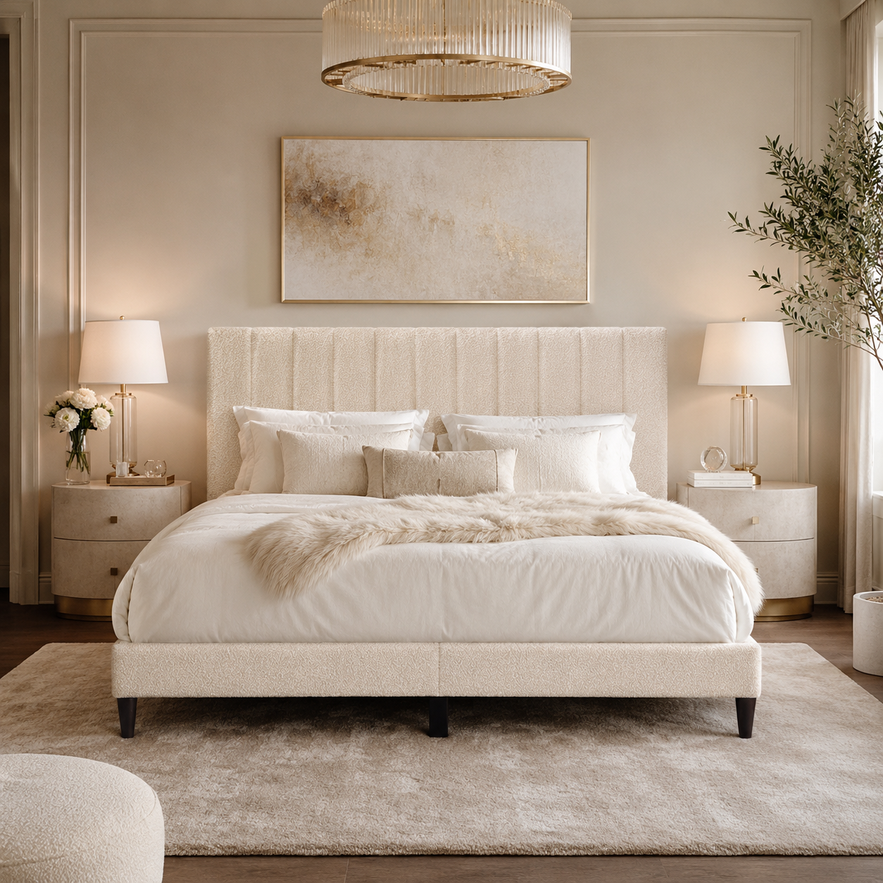 Vivienne Queen Upholstered Platform Bed with Boucle Channel Tufted Headboard