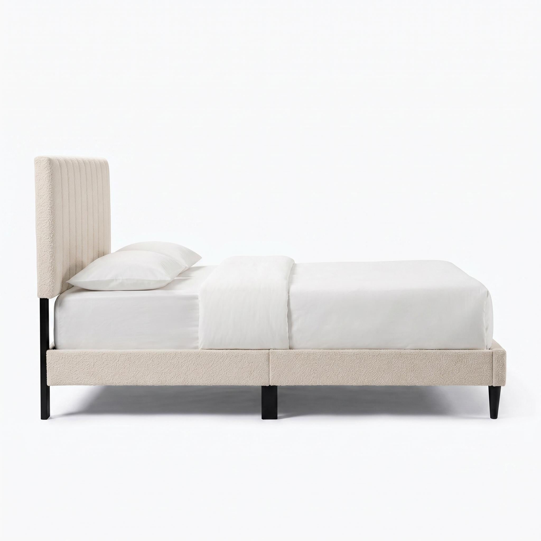 Vivienne Queen Upholstered Platform Bed with Boucle Channel Tufted Headboard