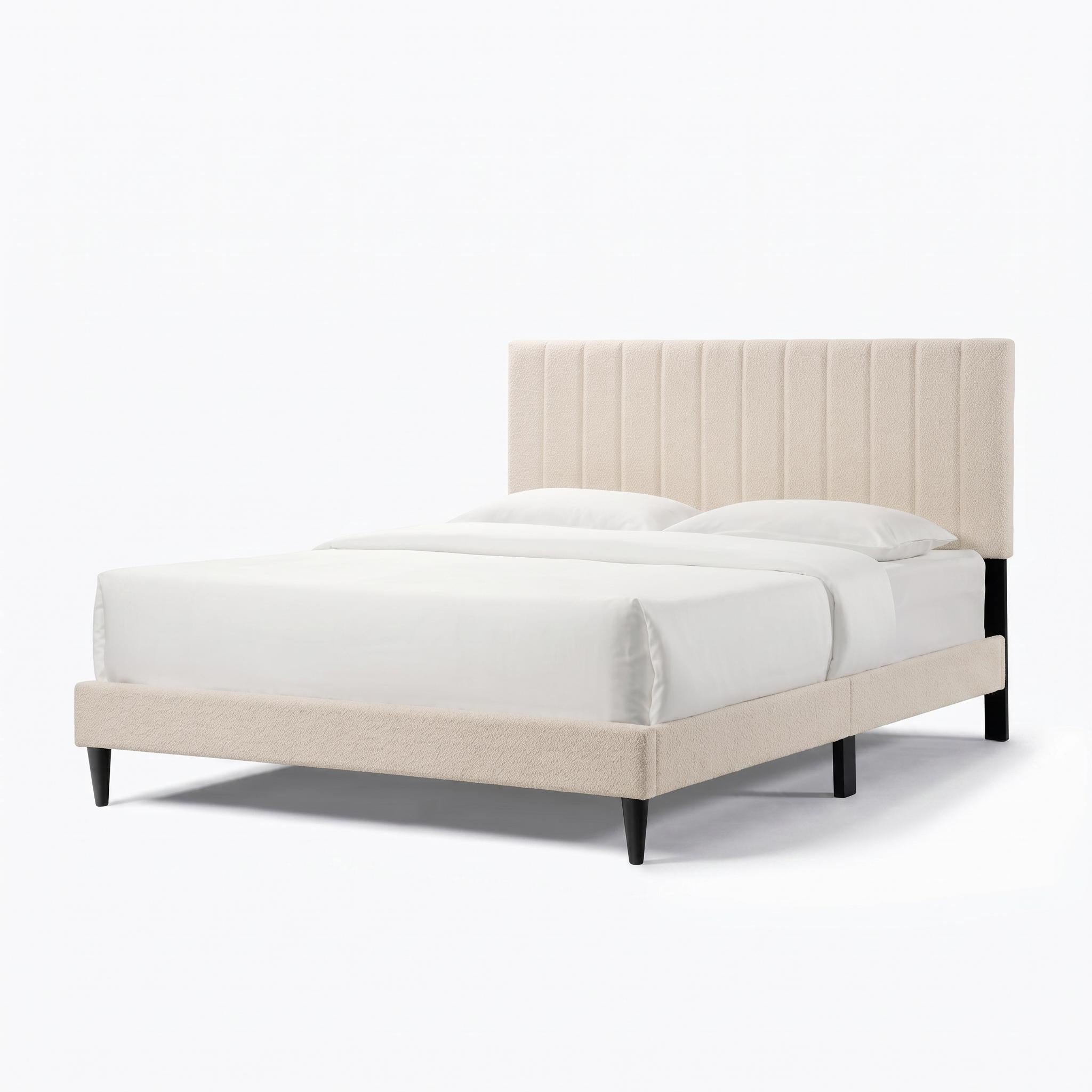 Vivienne Queen Upholstered Platform Bed with Boucle Channel Tufted Headboard