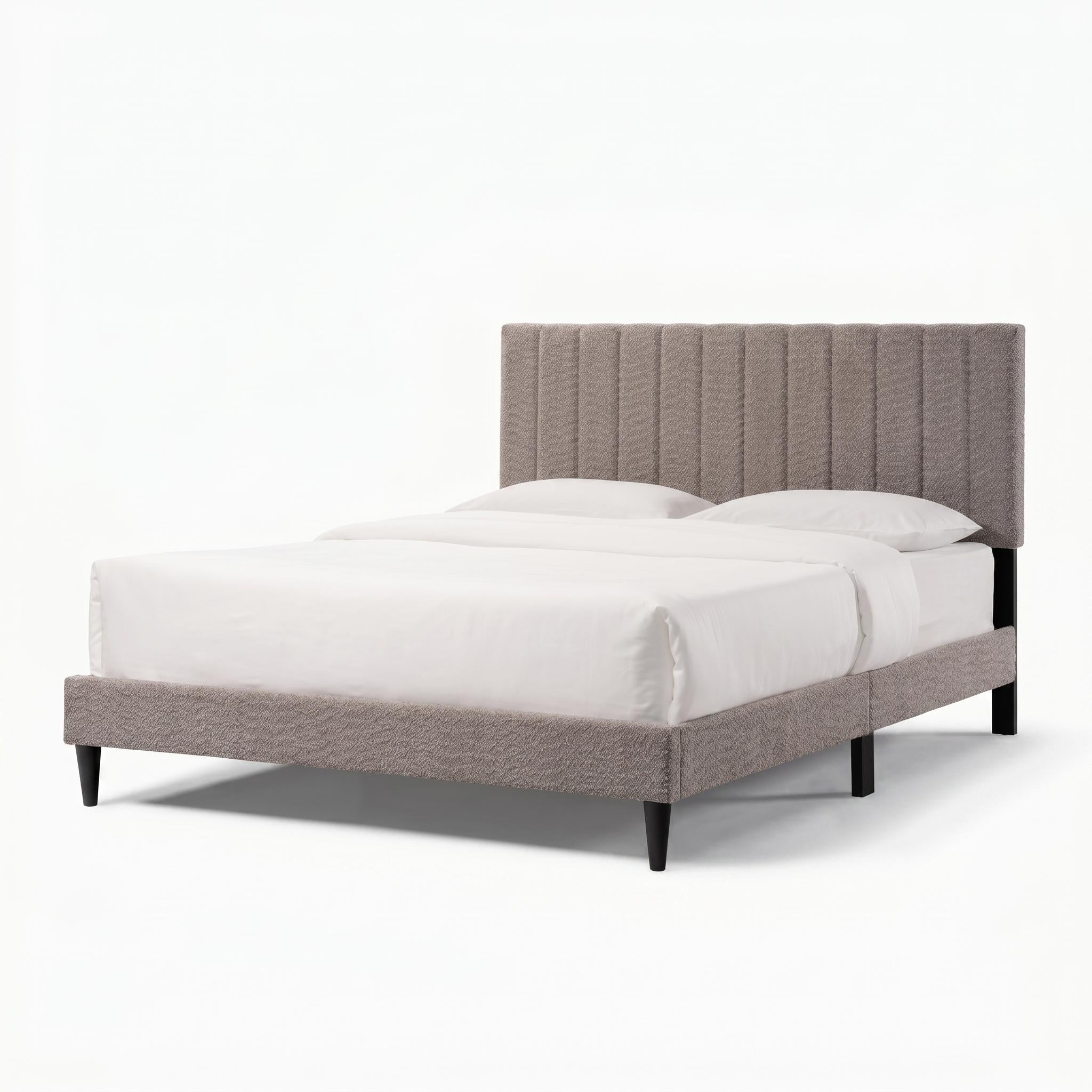 Vivienne Queen Upholstered Platform Bed with Boucle Channel Tufted Headboard